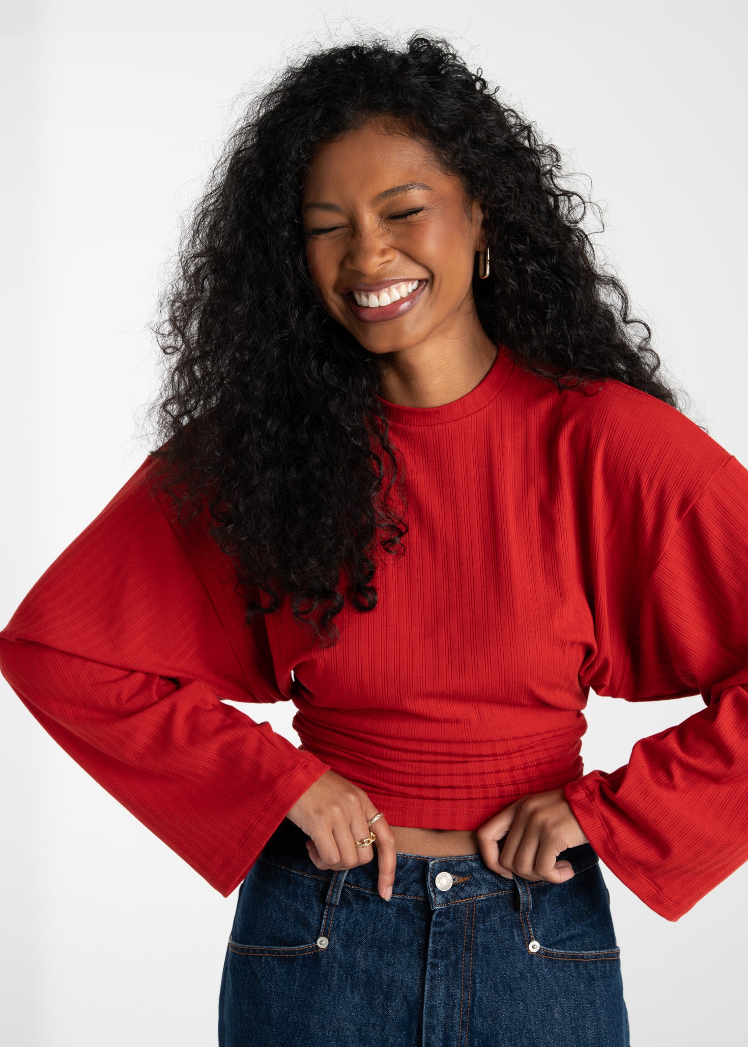 Espresso Fitted Long Sleeve Blouse - Red