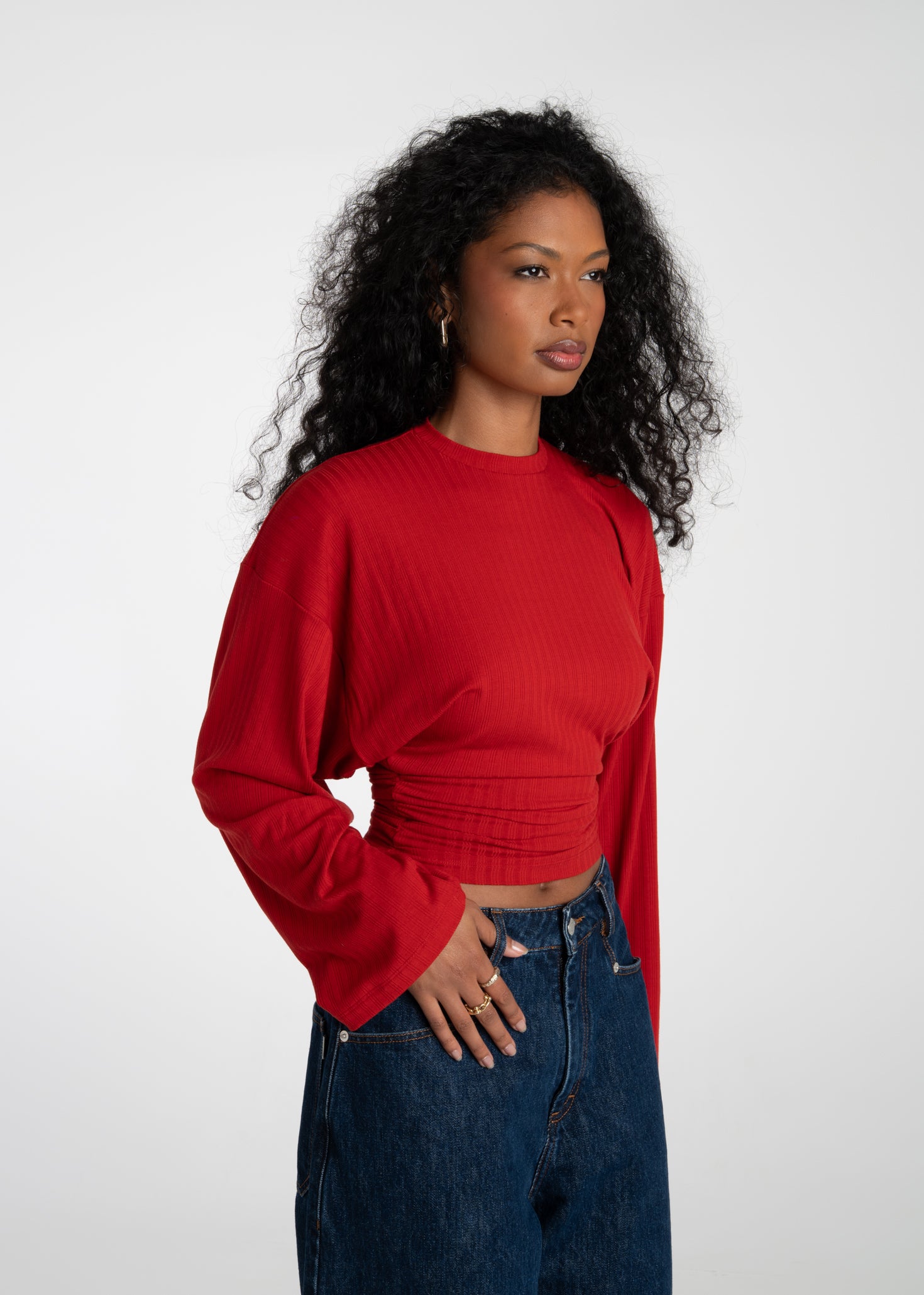 Espresso Fitted Long Sleeve Blouse - Red