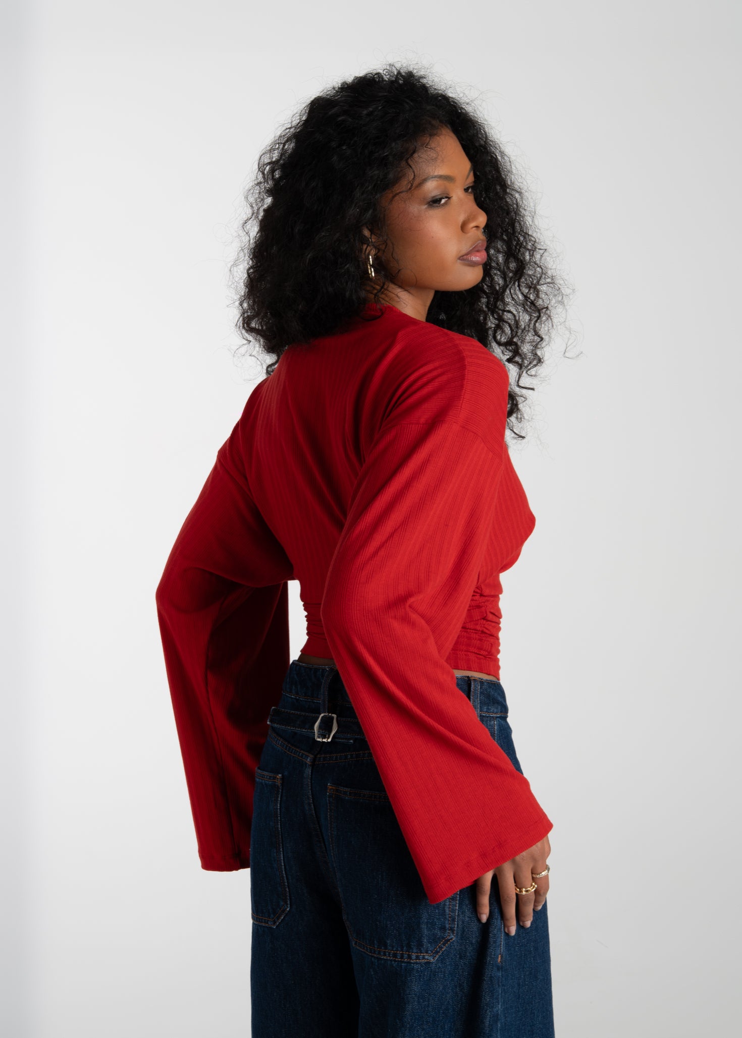 Espresso Fitted Long Sleeve Blouse - Red