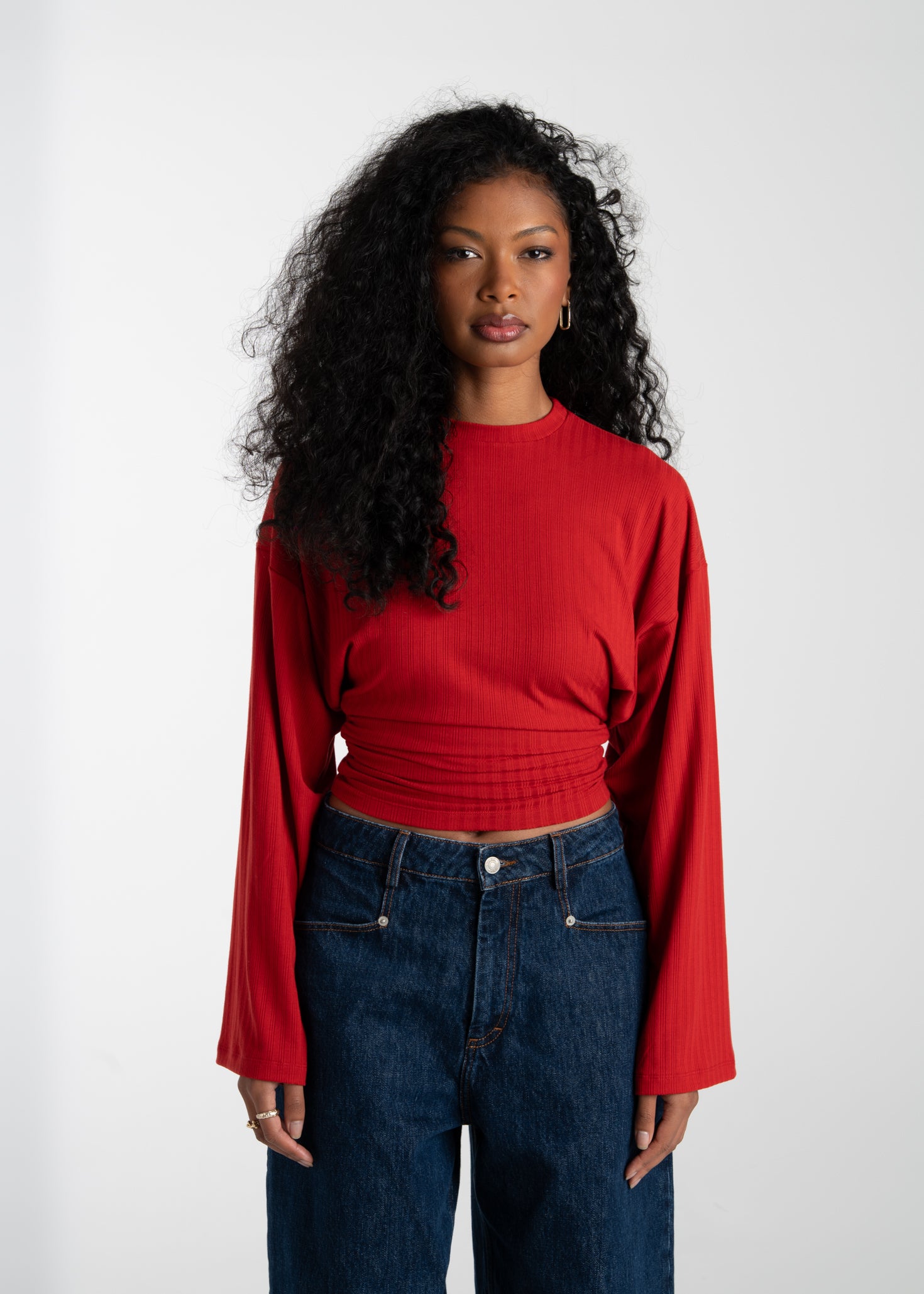 Espresso Fitted Long Sleeve Blouse - Red