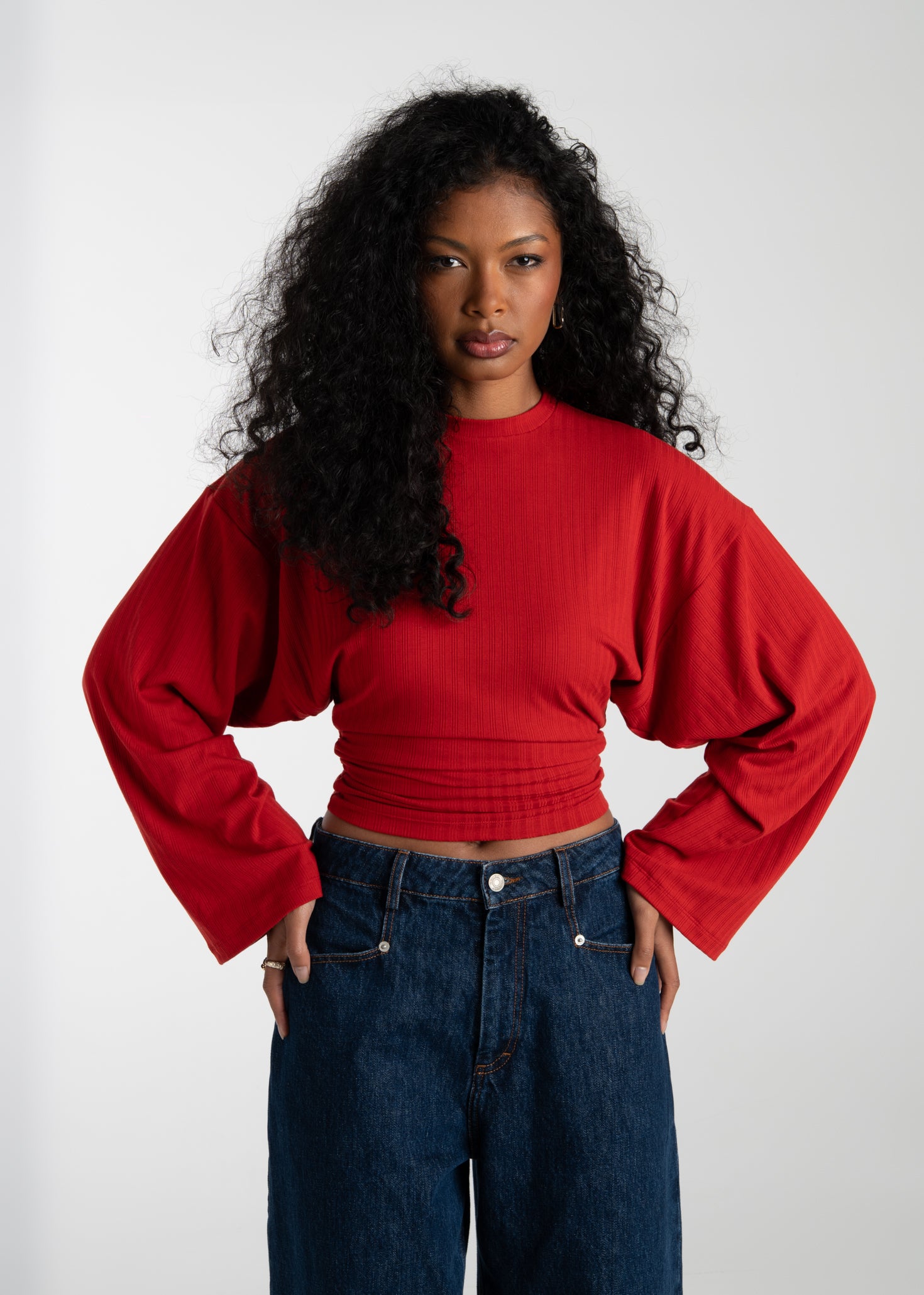 Espresso Fitted Long Sleeve Blouse - Red