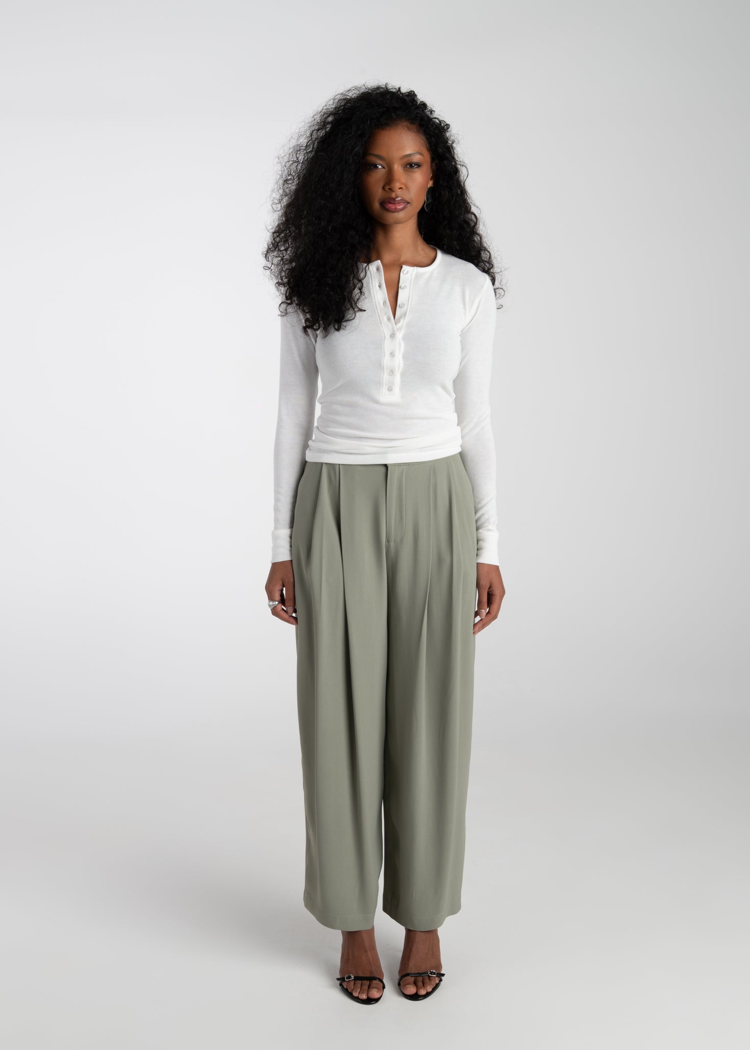 Reese Henley Long Sleeve Top - White