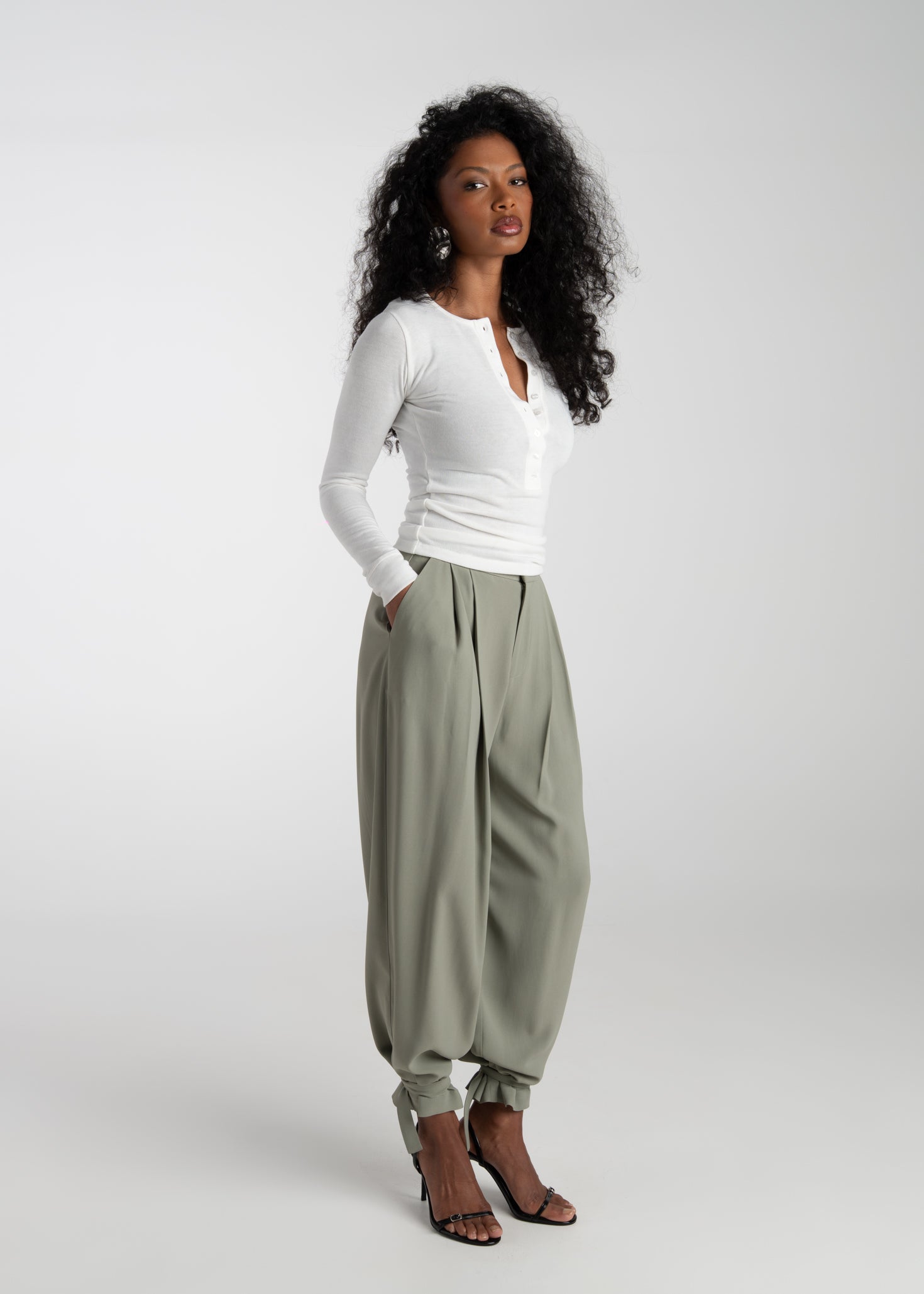 Reese Henley Long Sleeve Top - White