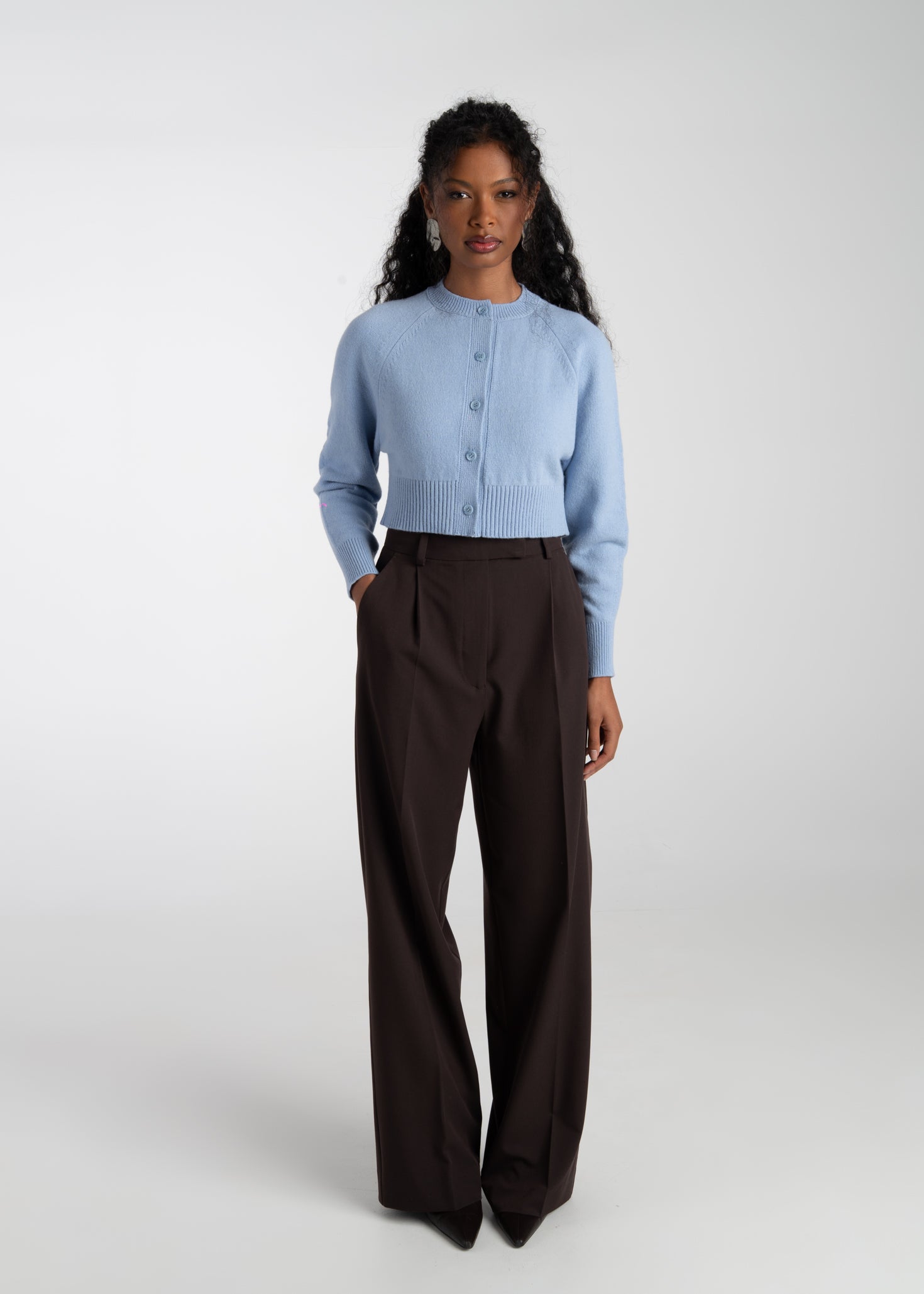 Emily Merino Wool Cardigan - Baby Blue