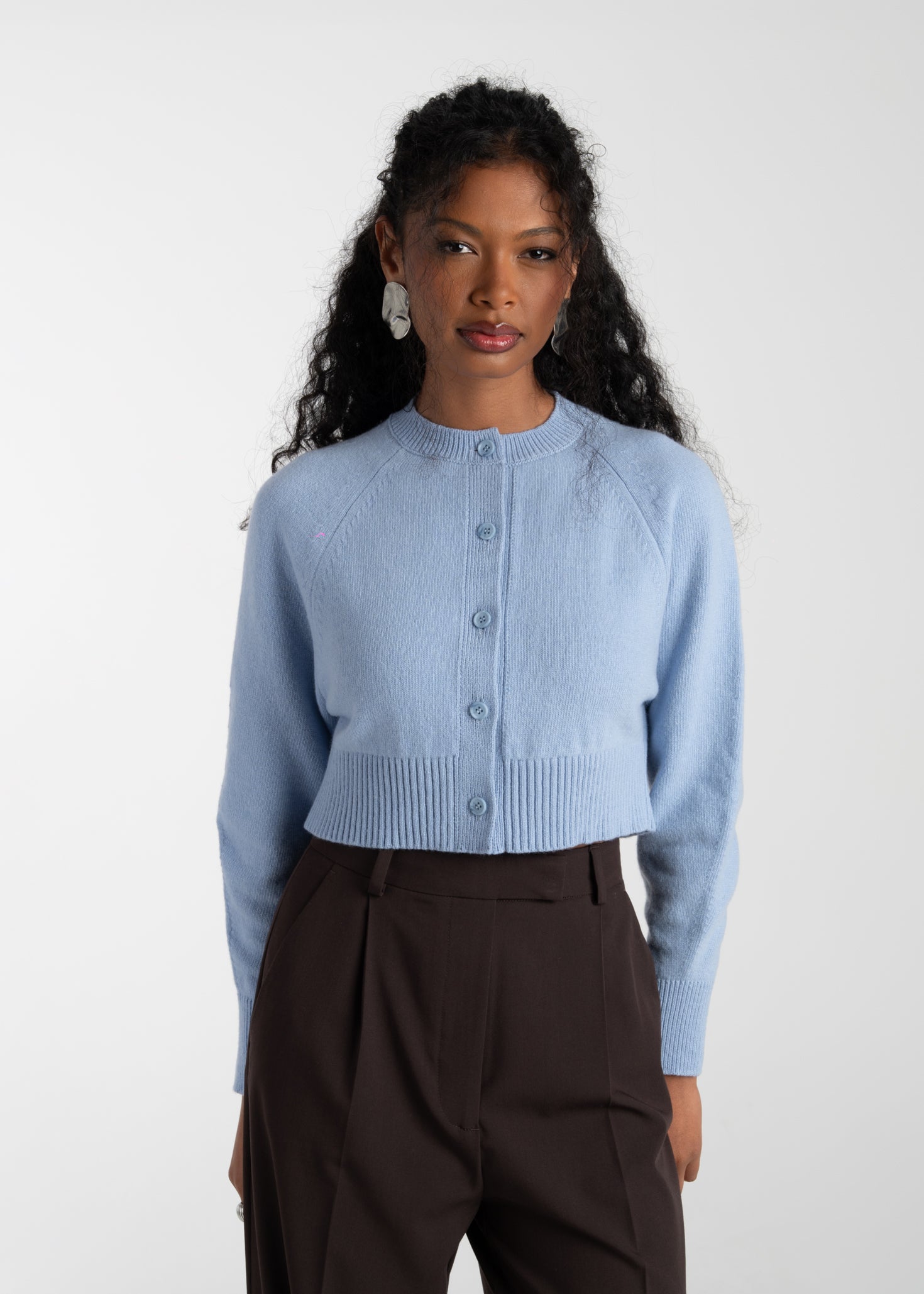 Emily Merino Wool Cardigan - Baby Blue