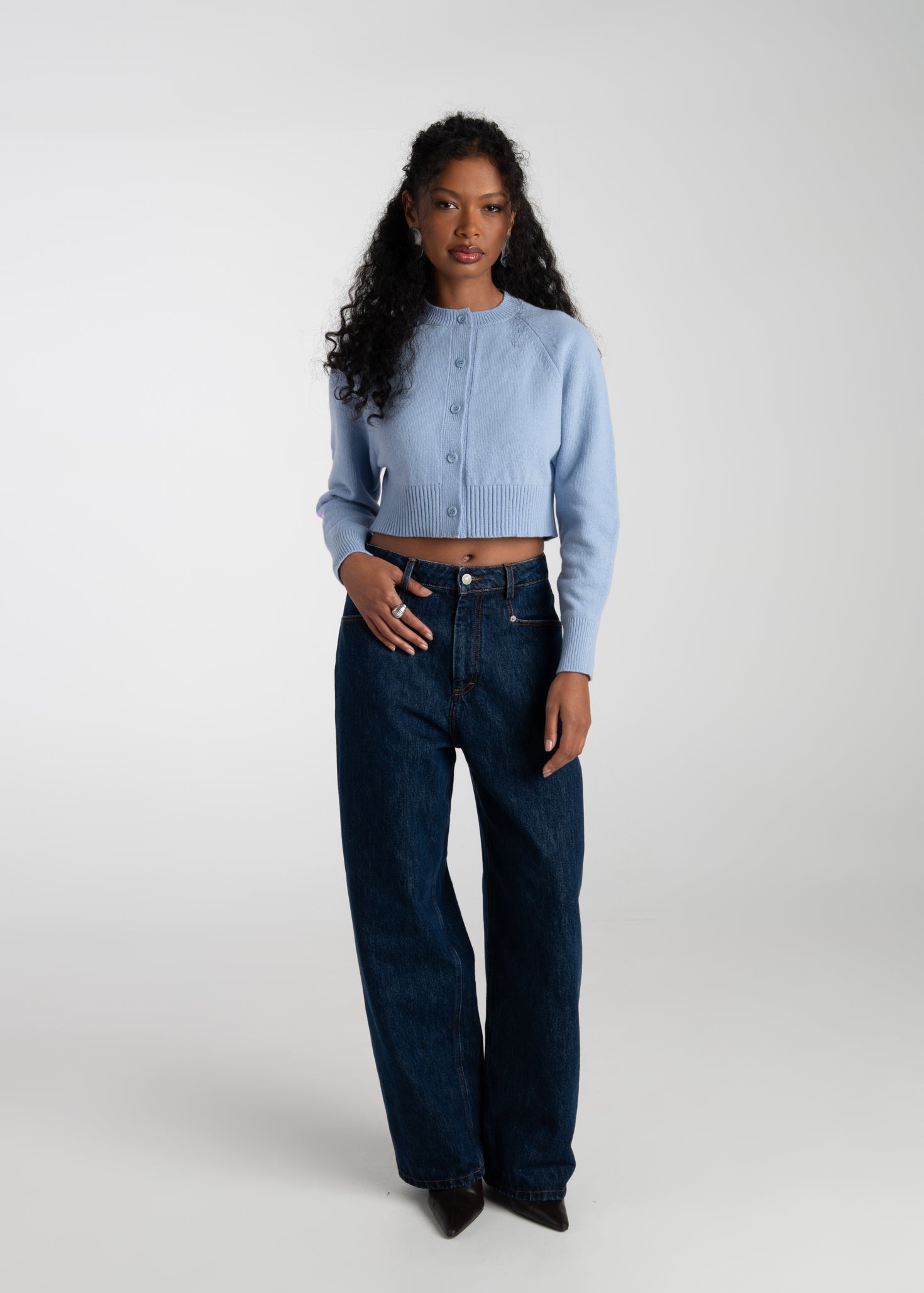 Ava Mid-Waist Barrel Jeans - Dark Blue