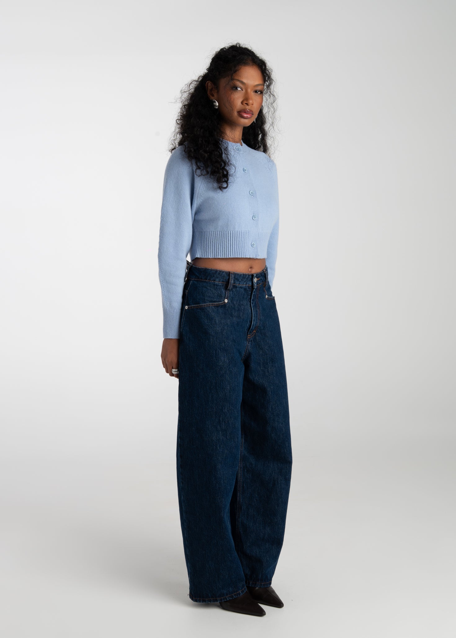 Ava Mid-Waist Barrel Jeans - Dark Blue