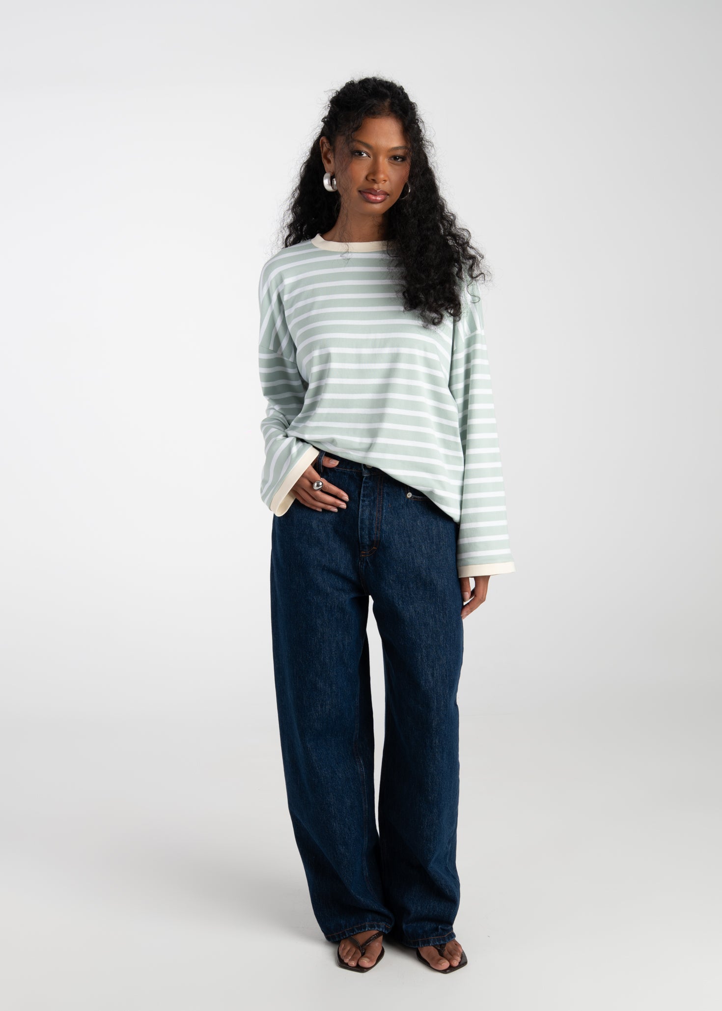 Atlas Oversized Striped Sweater - Mint & White