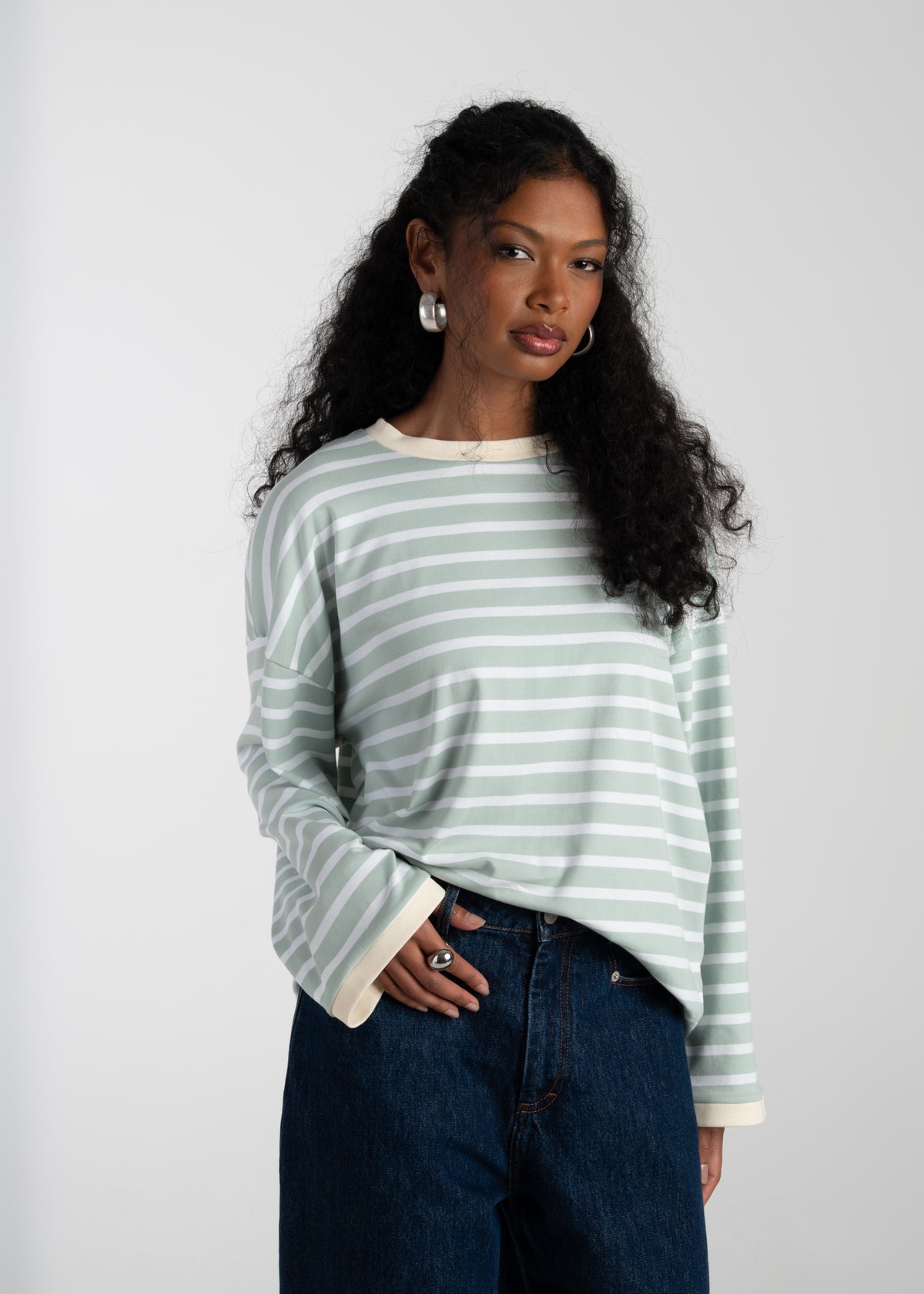 Atlas Oversized Striped Sweater - Mint & White