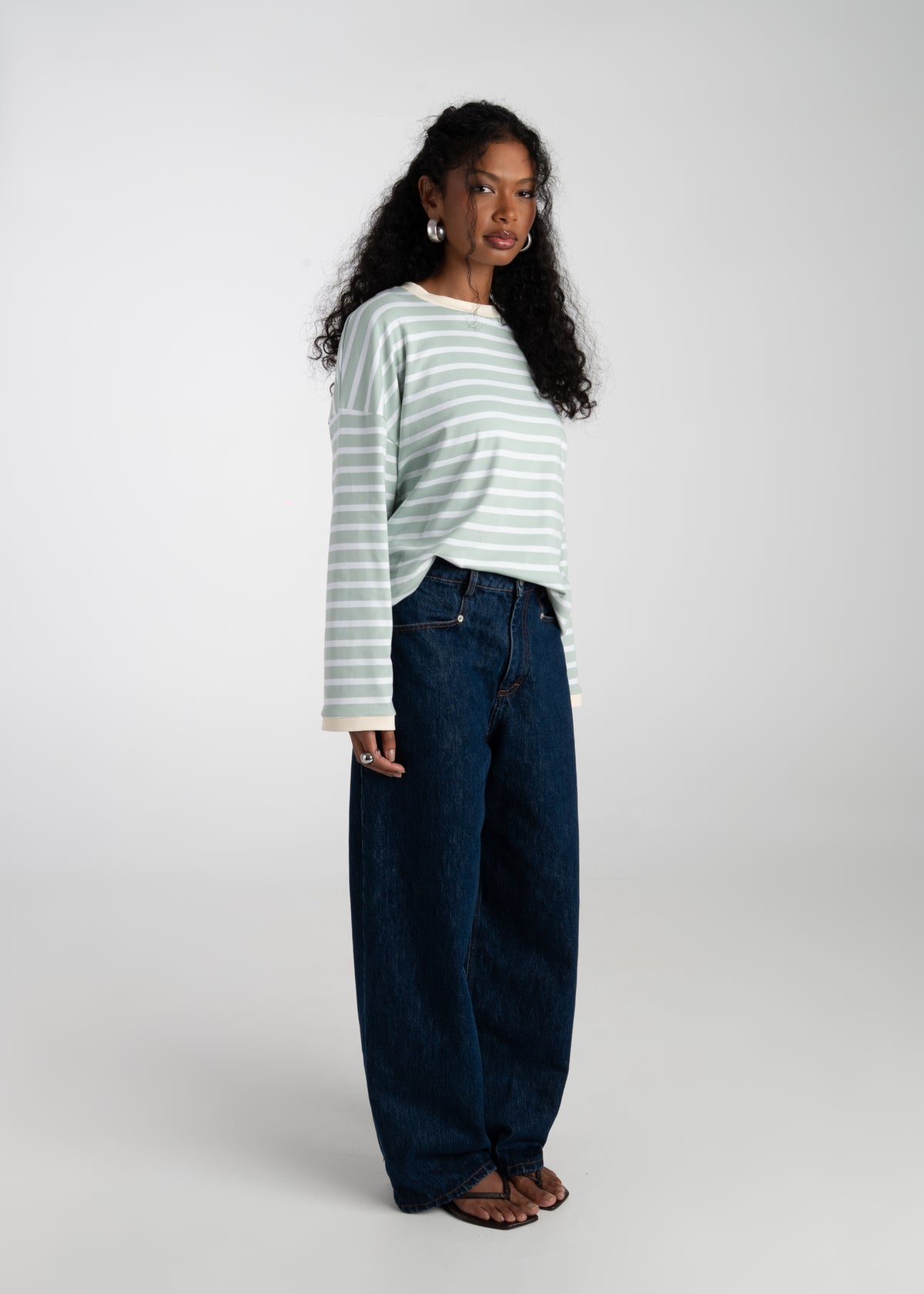 Atlas Oversized Striped Sweater - Mint & White