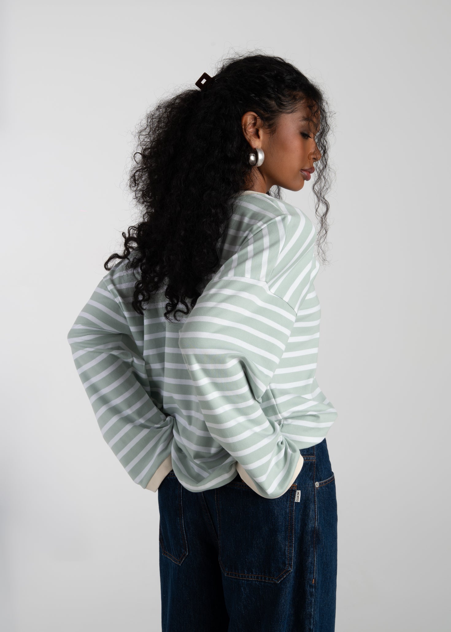 Atlas Oversized Striped Sweater - Mint & White