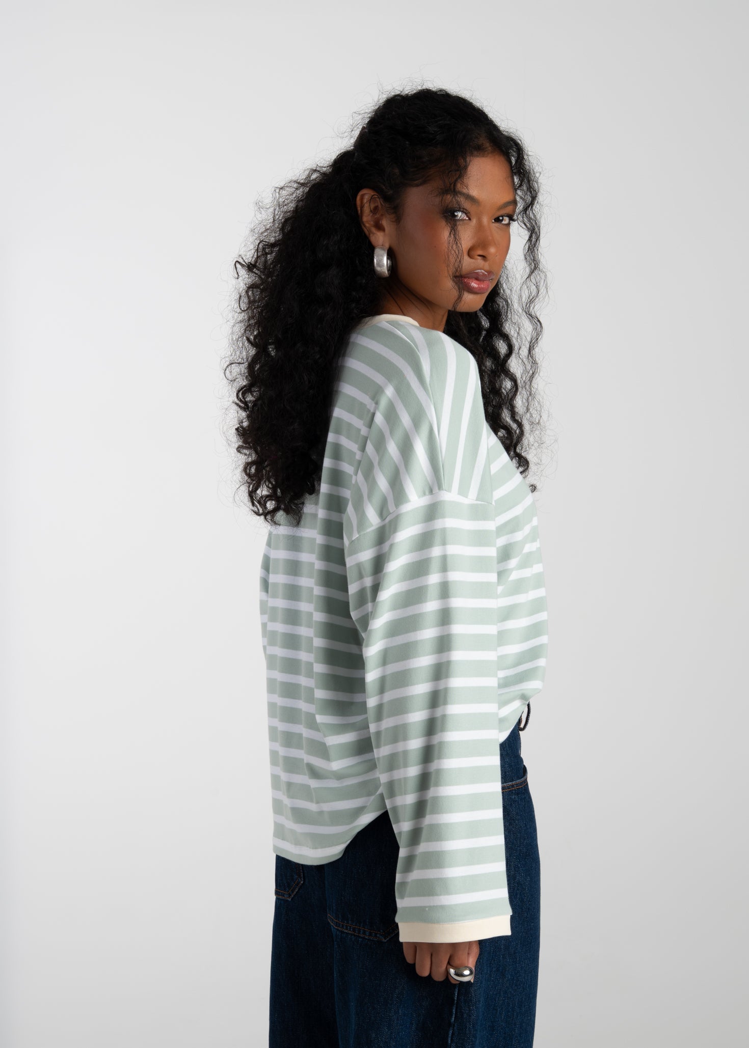 Atlas Oversized Striped Sweater - Mint & White