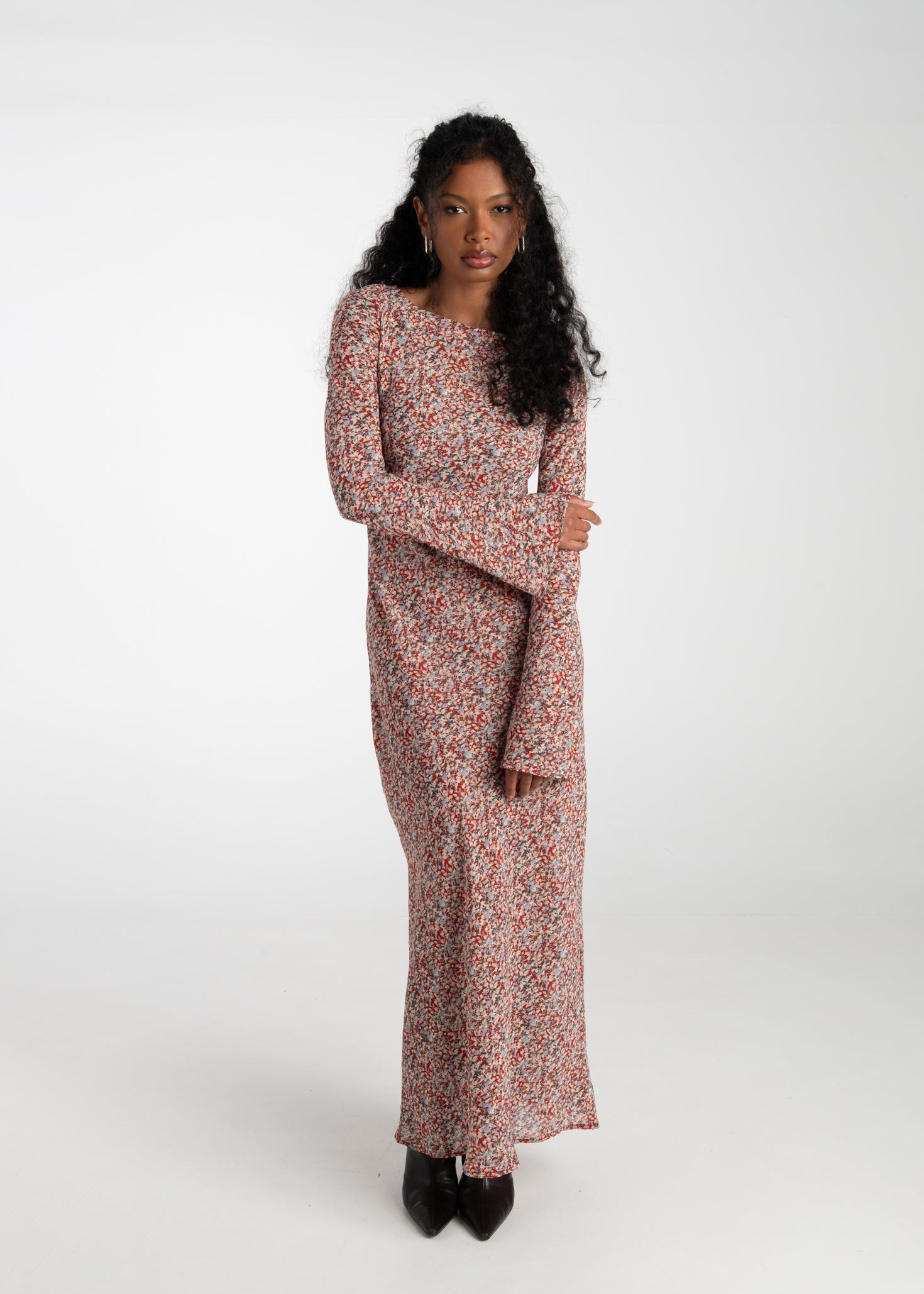 Juliette Bias Cut Bell Sleeve Maxi Dress – Red Floral