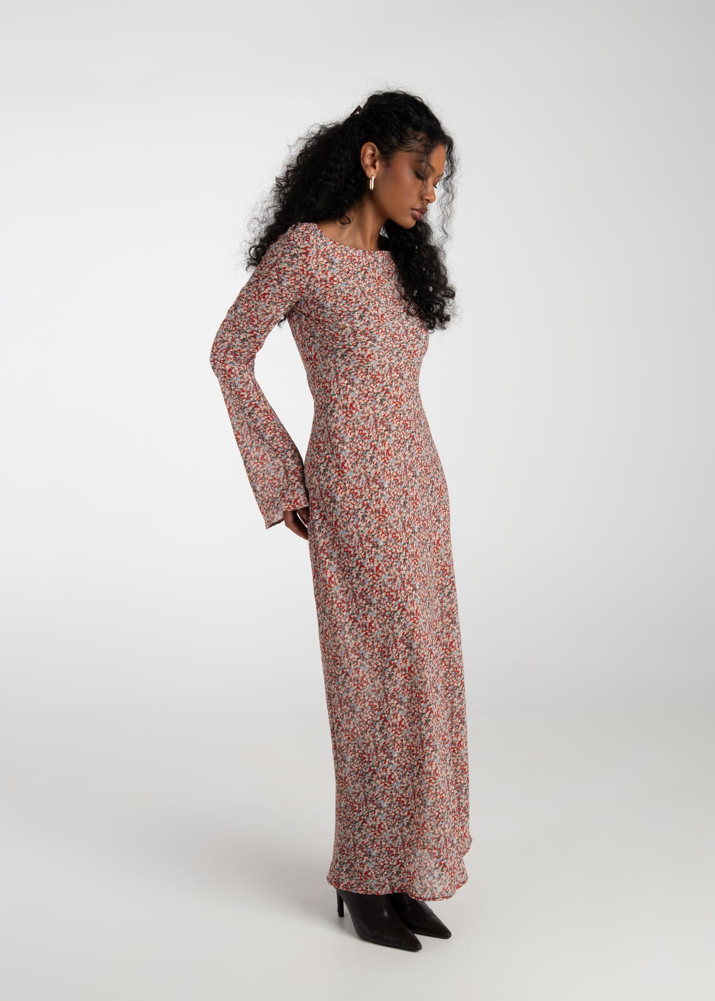 Juliette Bias Cut Bell Sleeve Maxi Dress – Red Floral