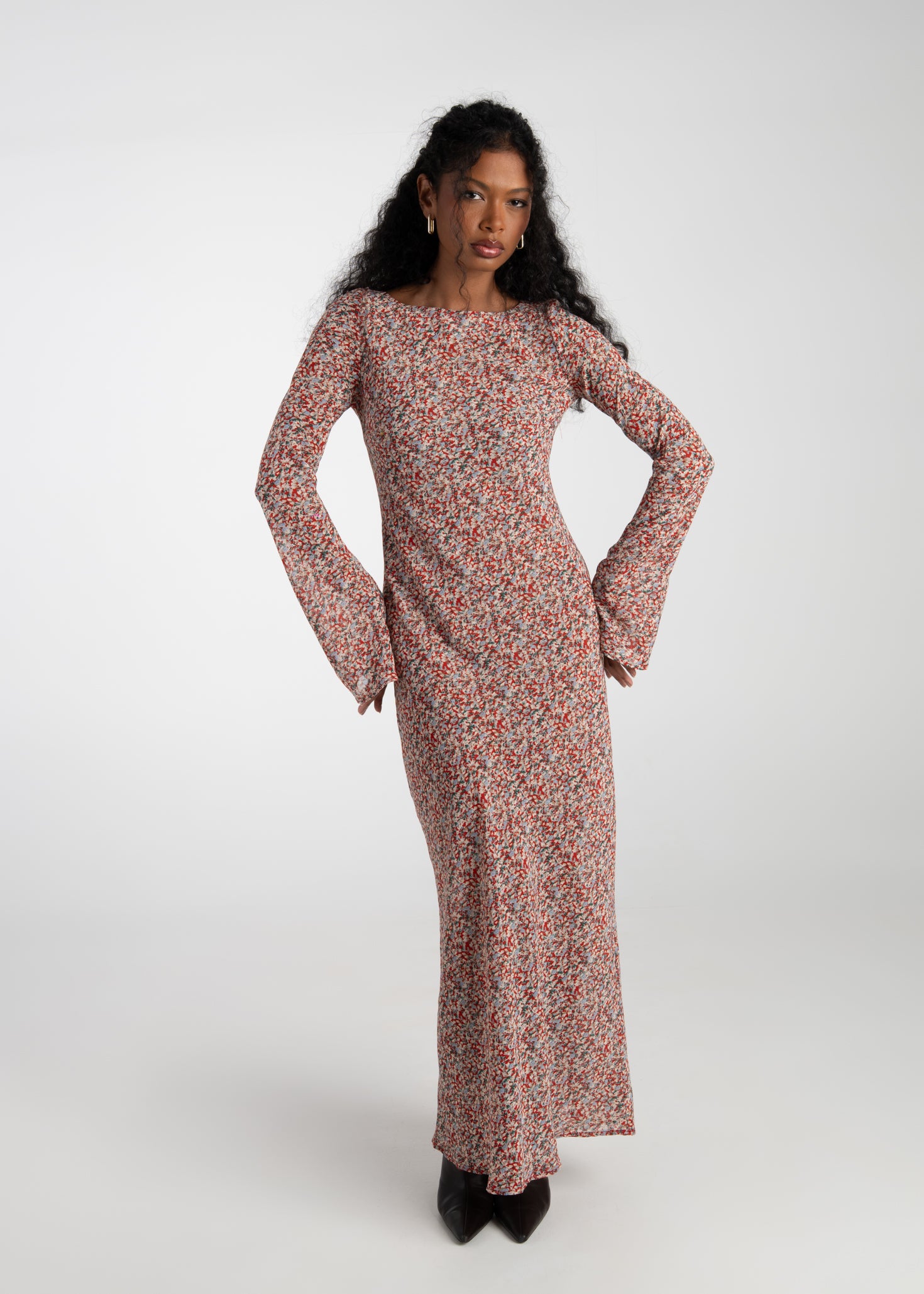 Juliette Bias Cut Bell Sleeve Maxi Dress – Red Floral