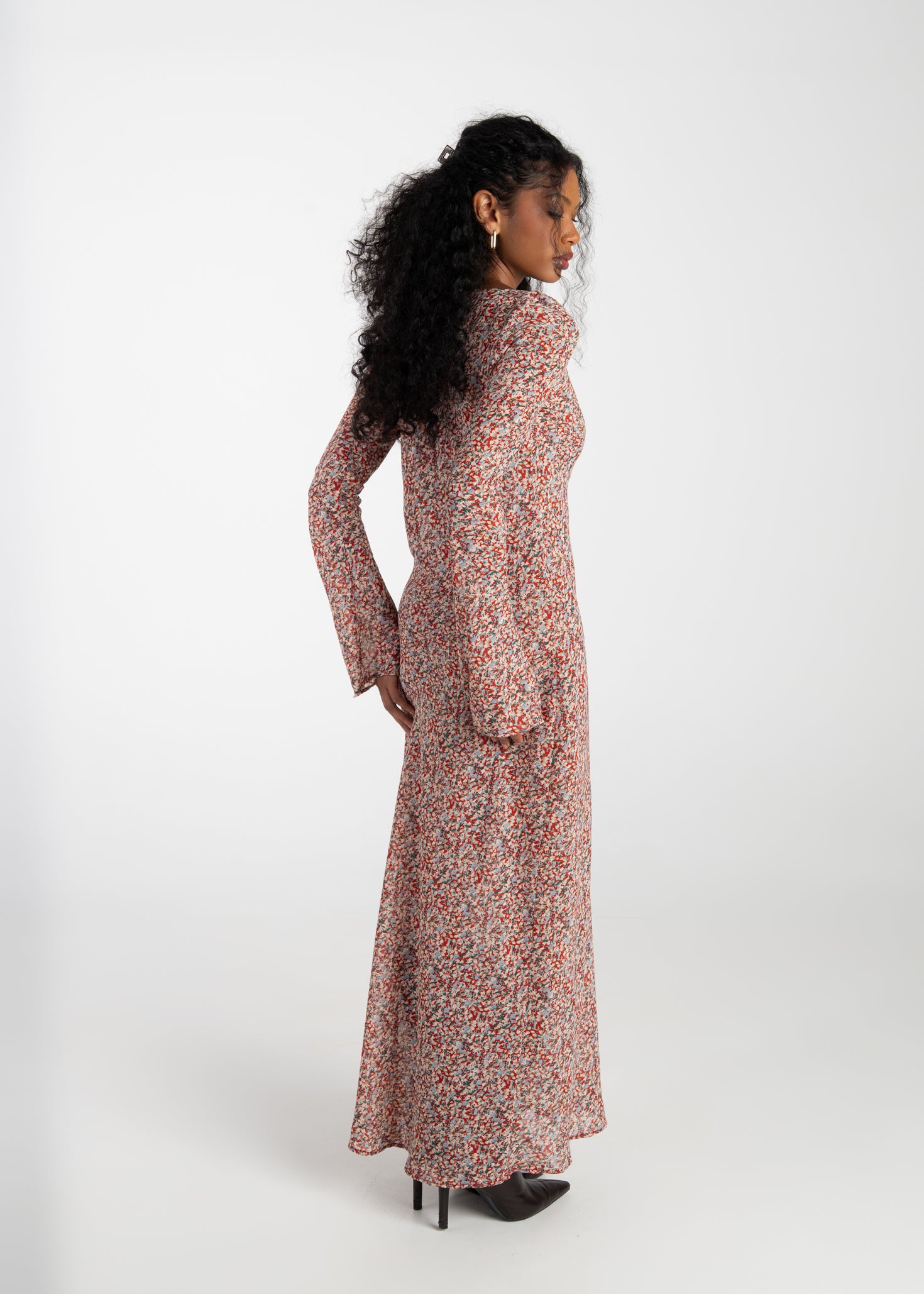 Juliette Bias Cut Bell Sleeve Maxi Dress – Red Floral