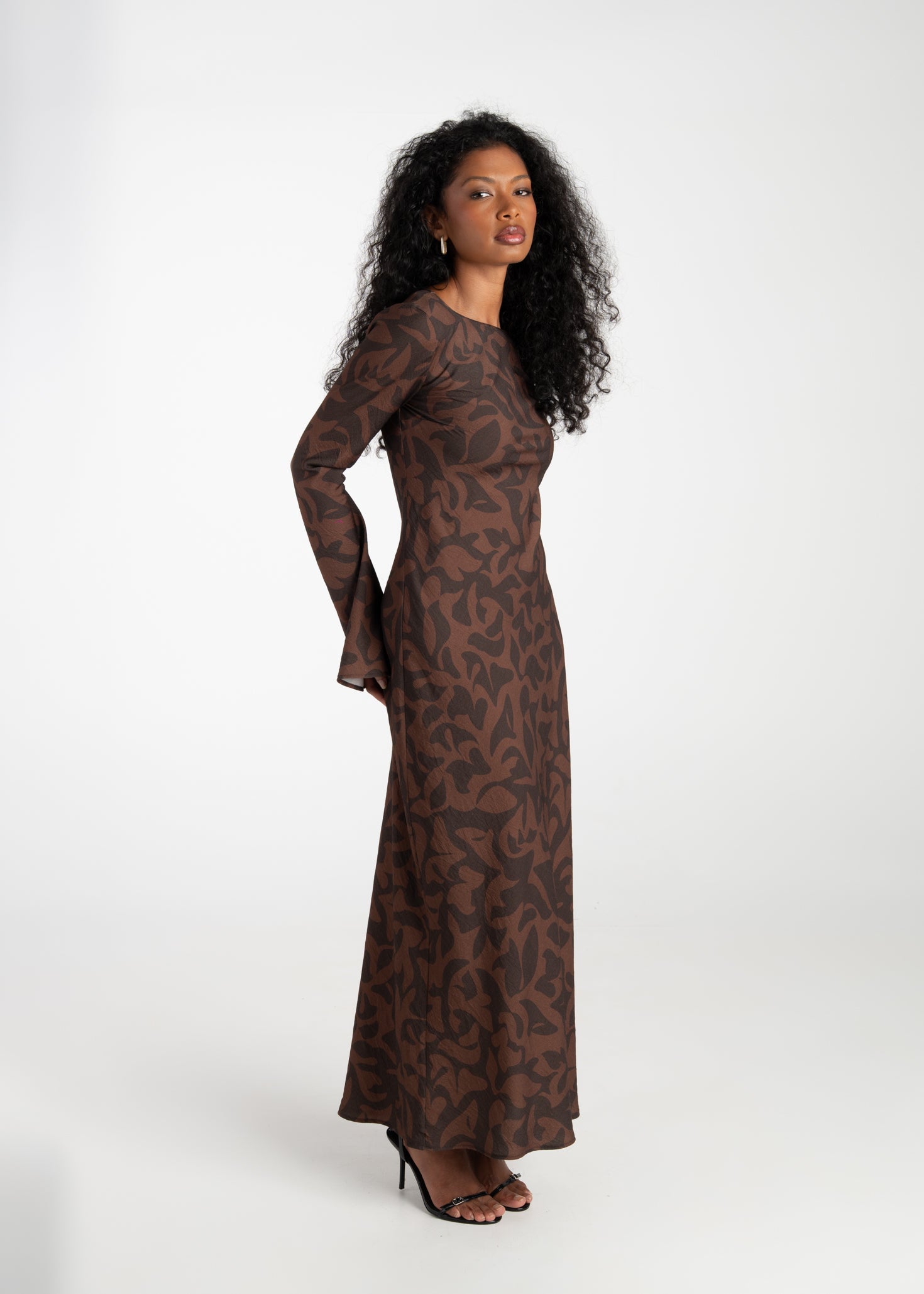 Juliette Bias Cut Bell Sleeve Maxi Dress – Brown