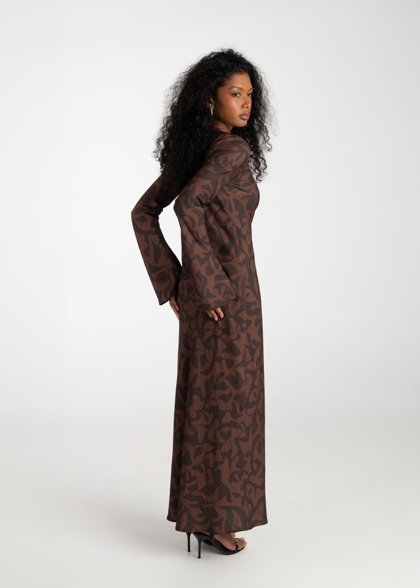 Juliette Bias Cut Bell Sleeve Maxi Dress – Brown