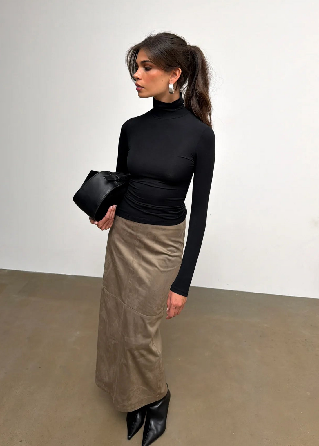 Maeve Long Sleeve Turtleneck Top - Black