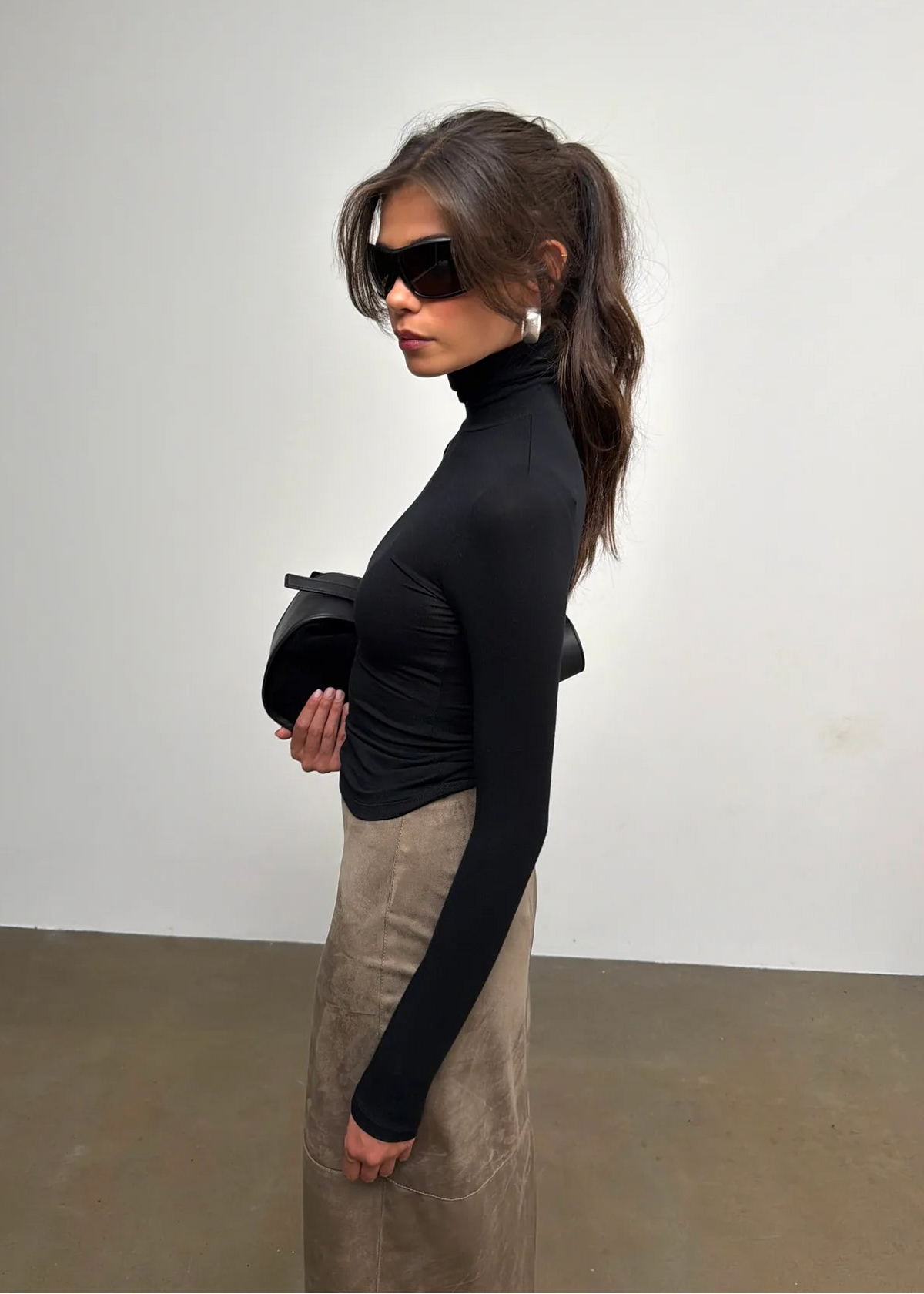 Maeve Long Sleeve Turtleneck Top - Black