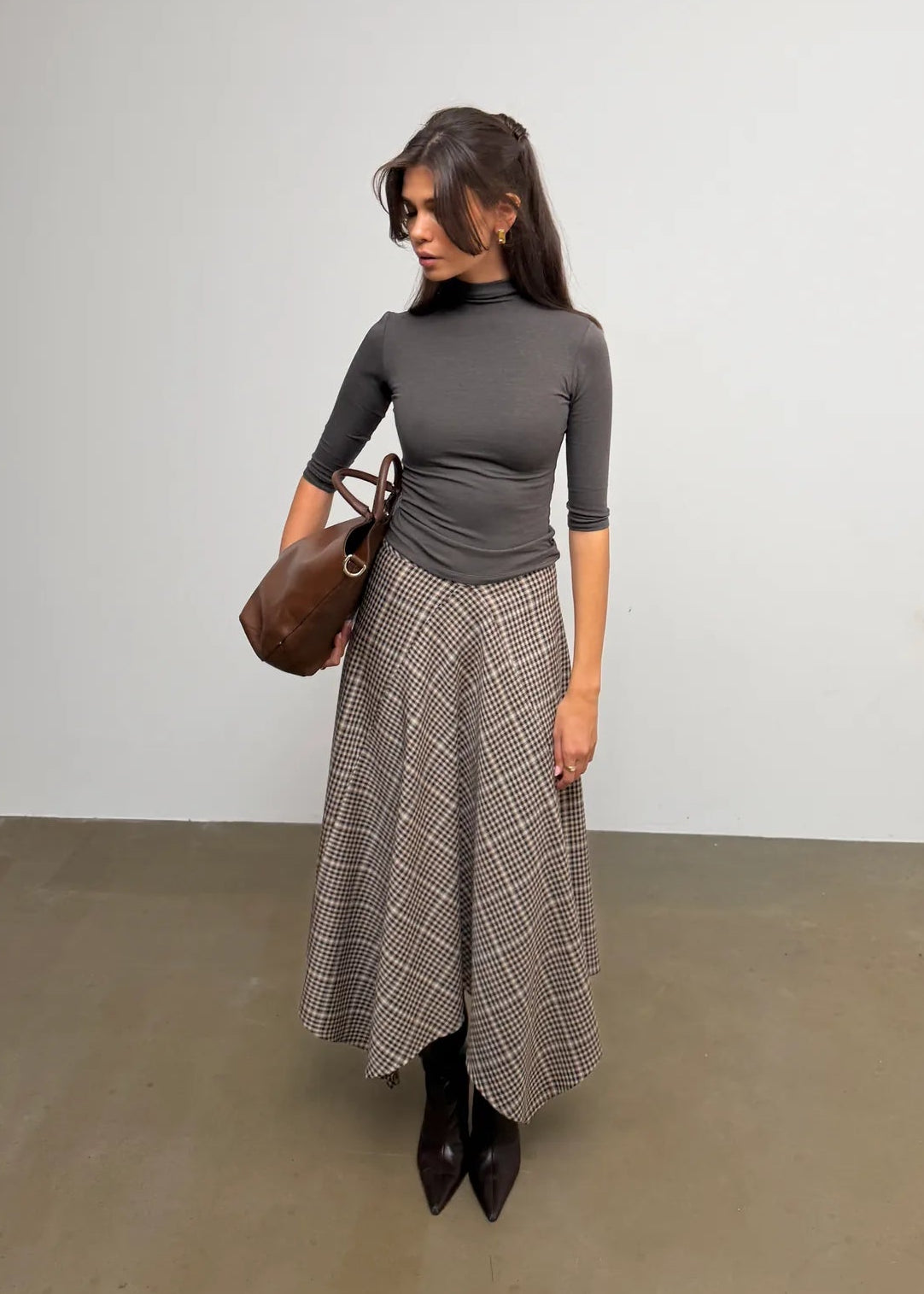 Nadia Chess Handkerchief Midi Skirt