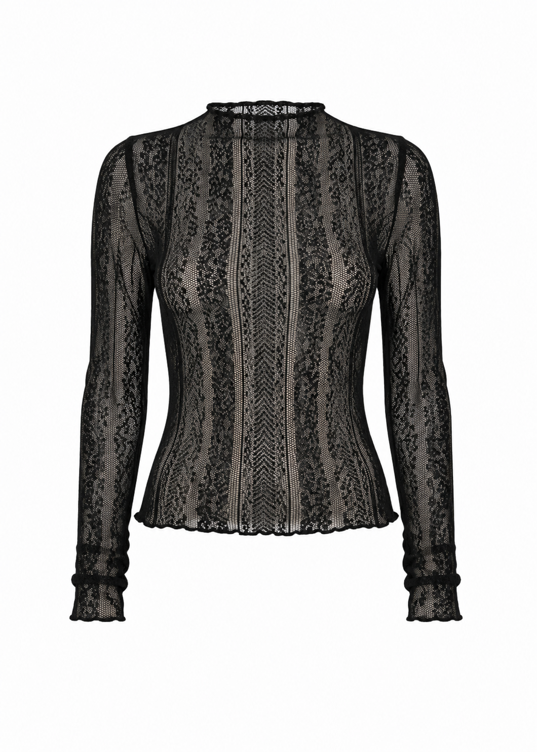 Noir Lace Long Sleeve Top - Black
