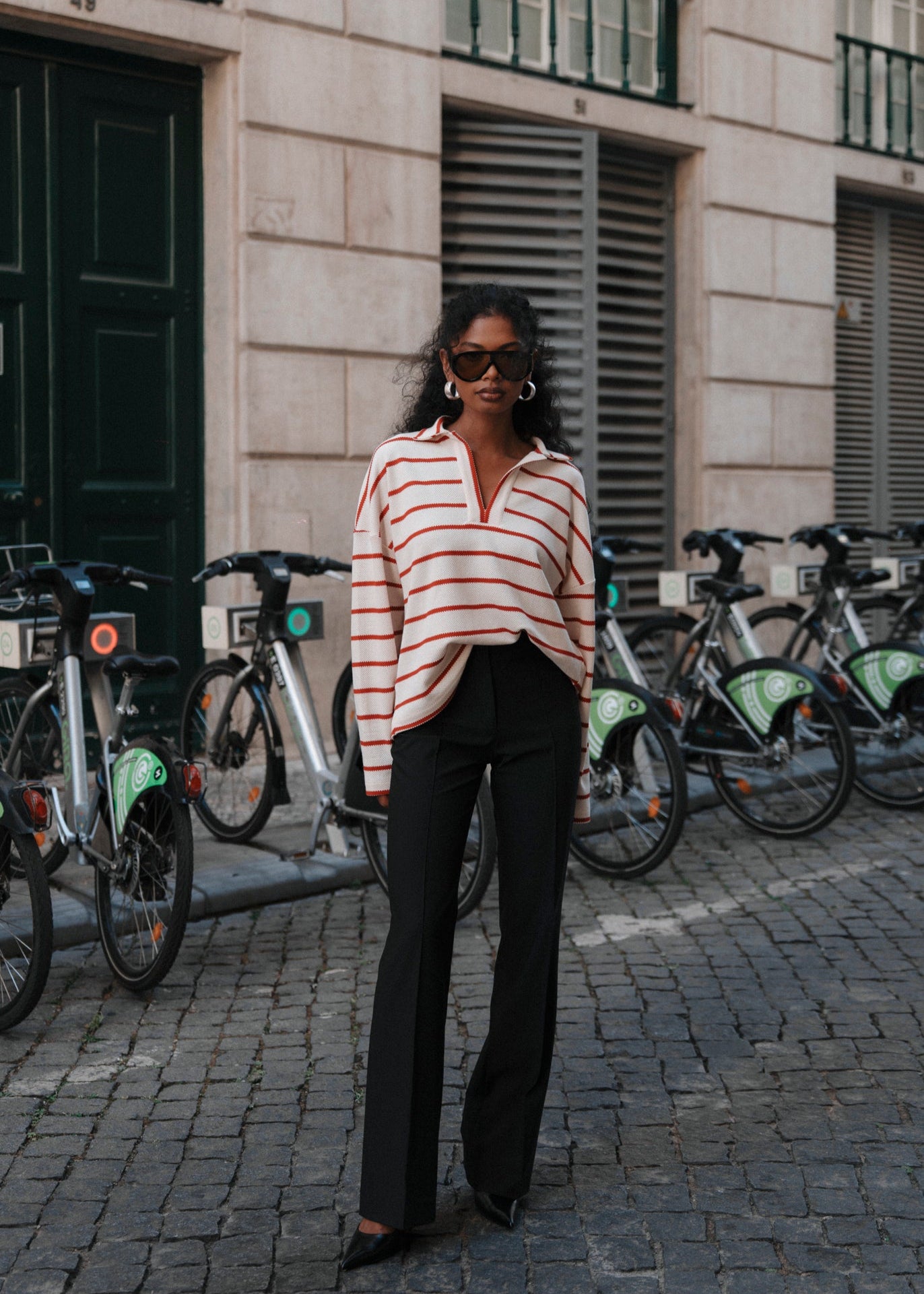 Mable Striped Polo Sweater - Cream & Red
