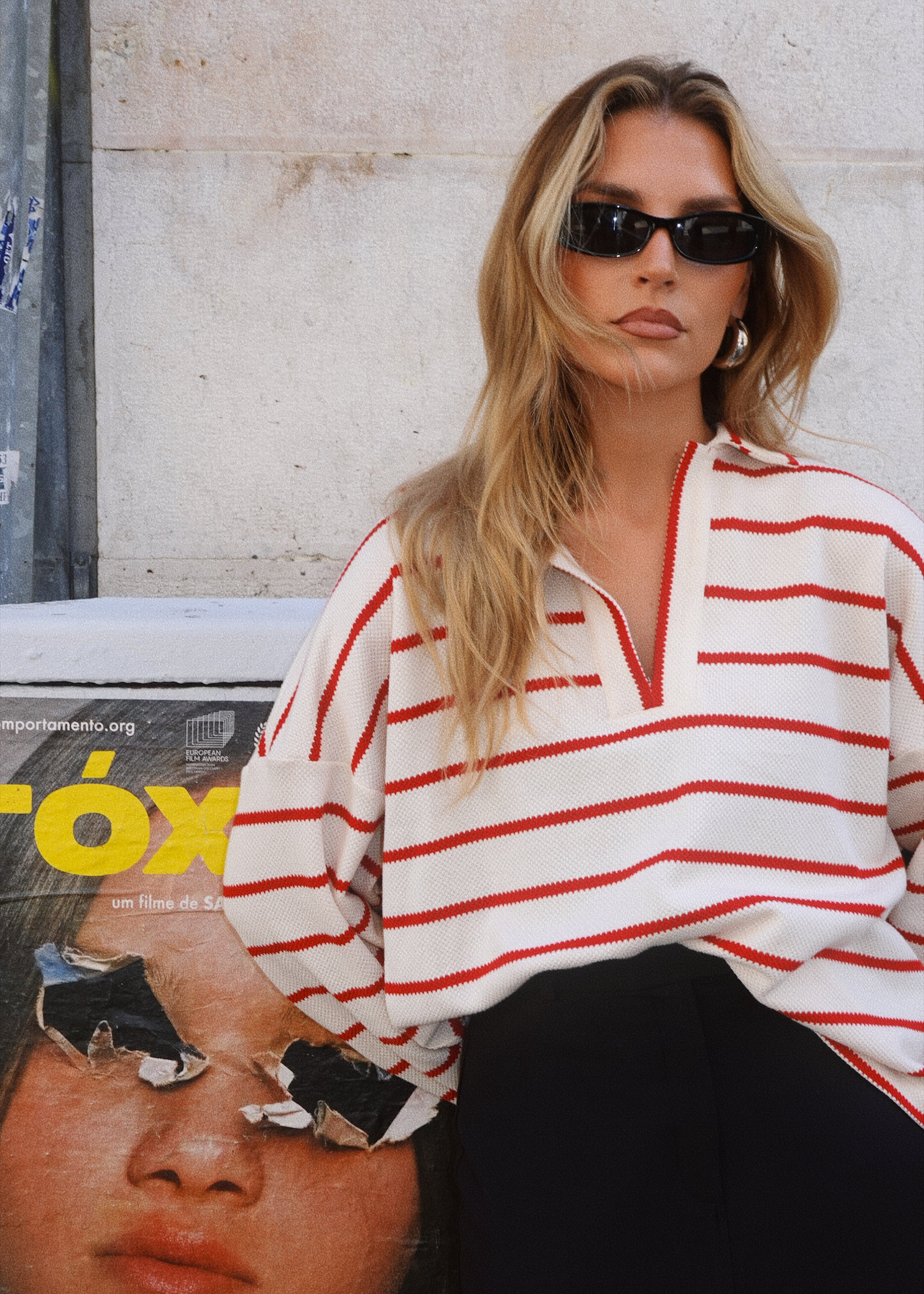 Mable Striped Polo Sweater - Cream & Red