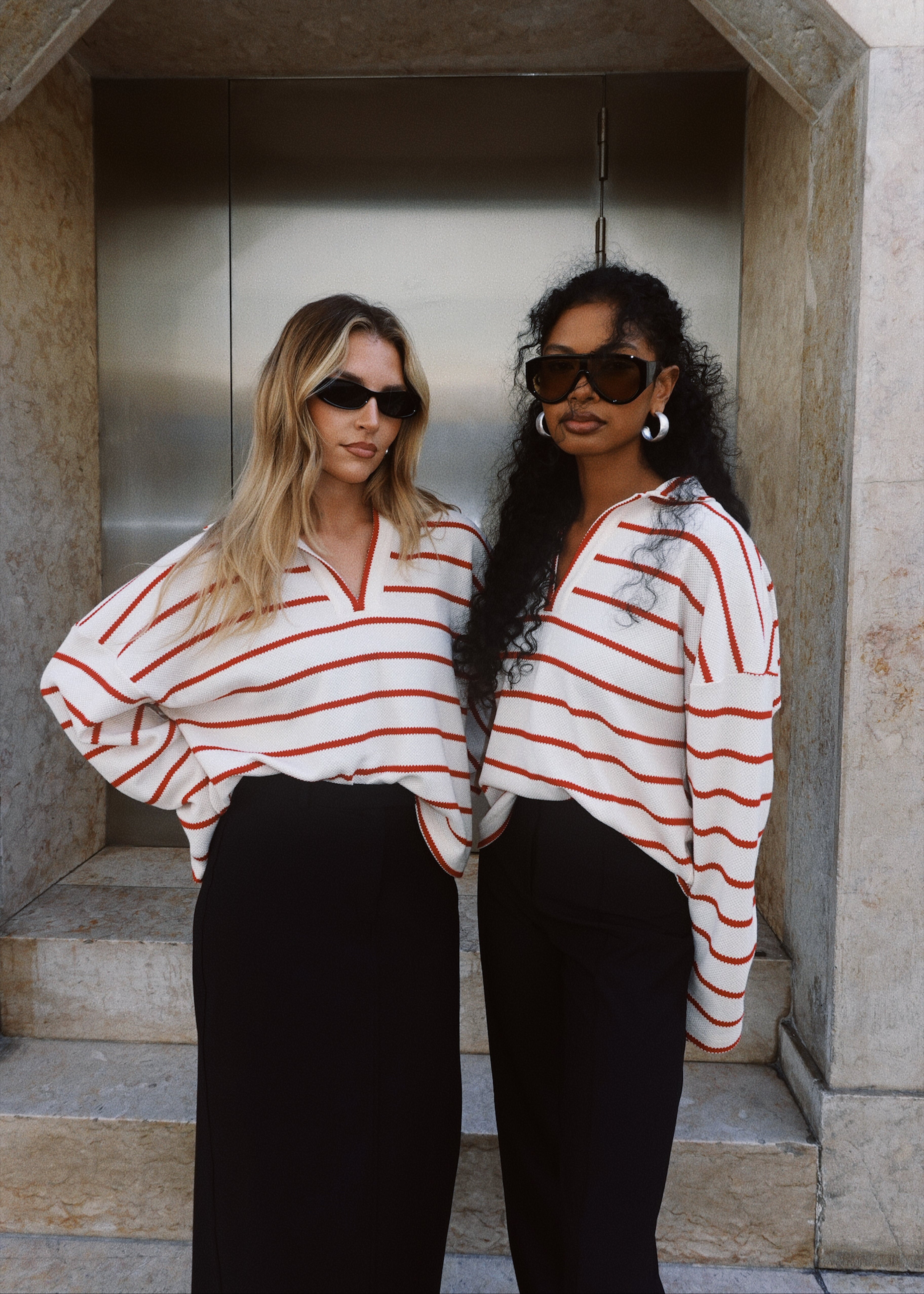 Mable Striped Polo Sweater - Cream & Red