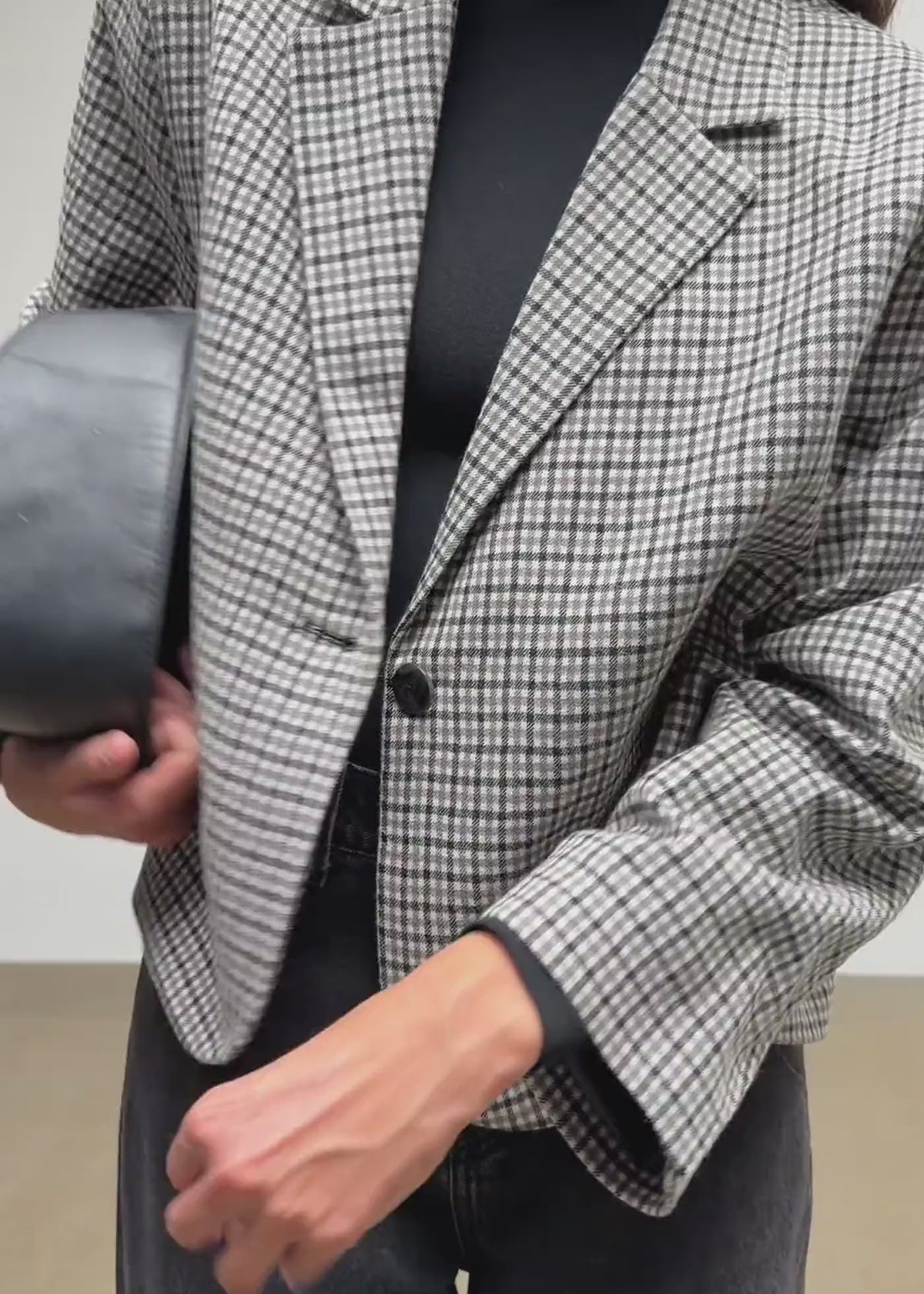Yoko Cropped Check Wool Blazer