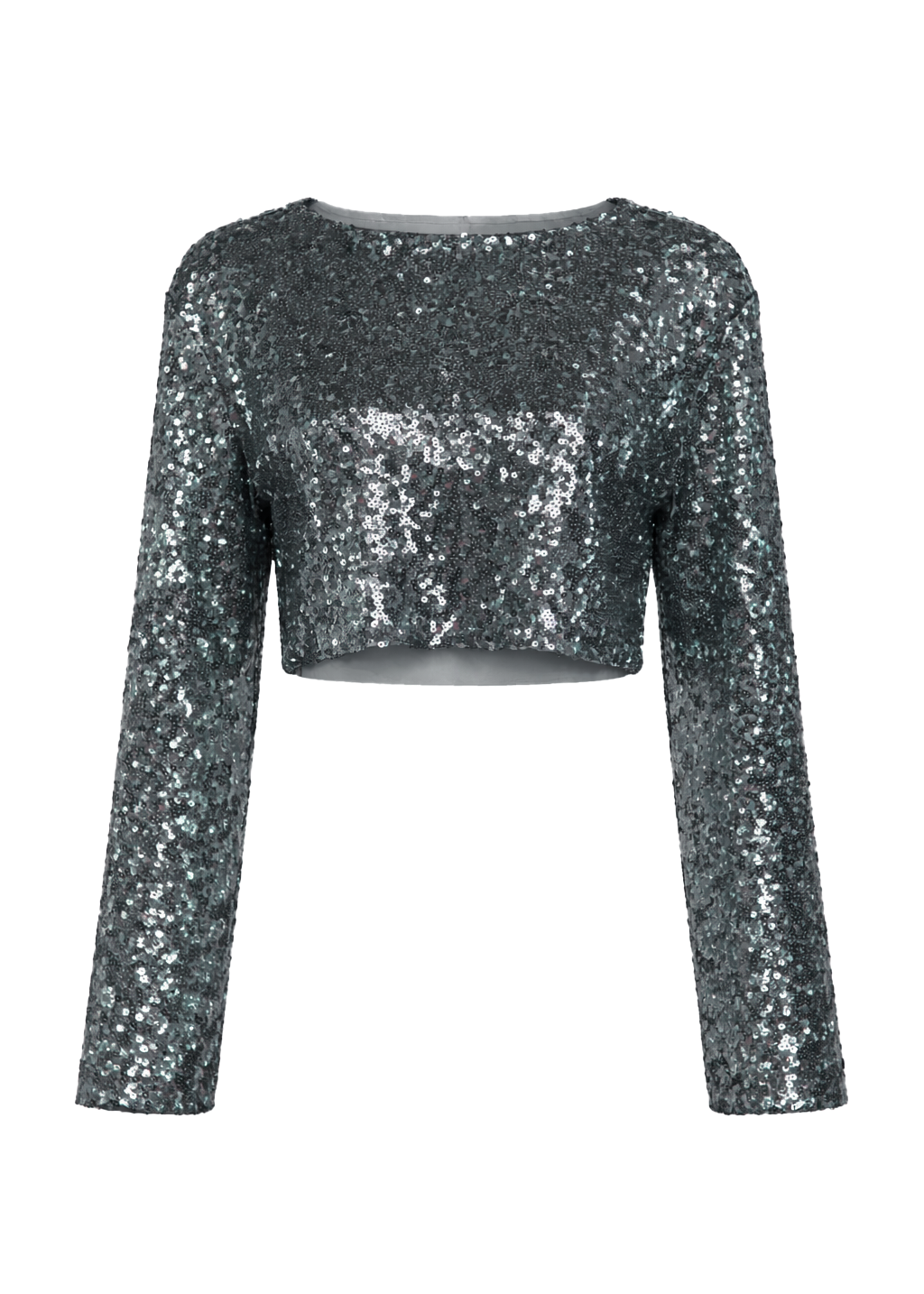 Rue Sequin Cropped Long Sleeve - Dark Sage Green