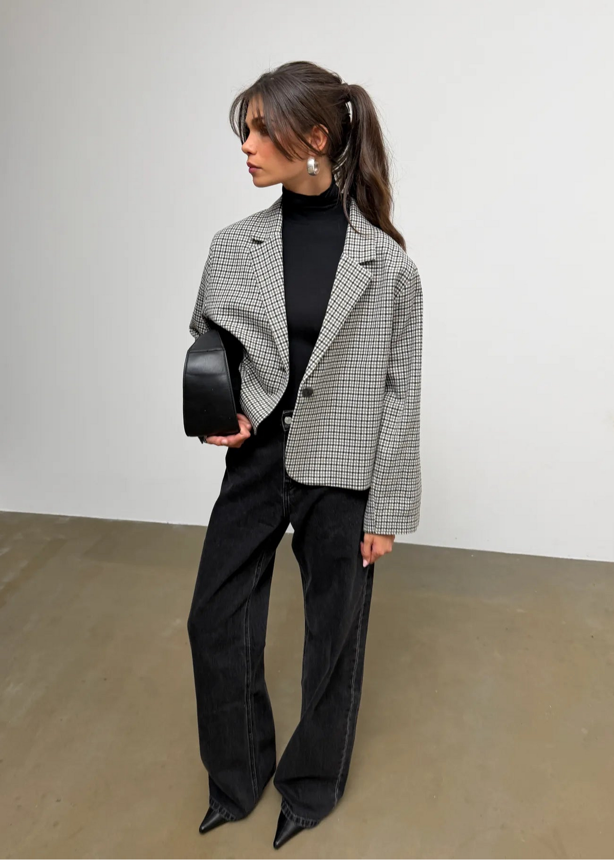 Yoko Cropped Check Wool Blazer
