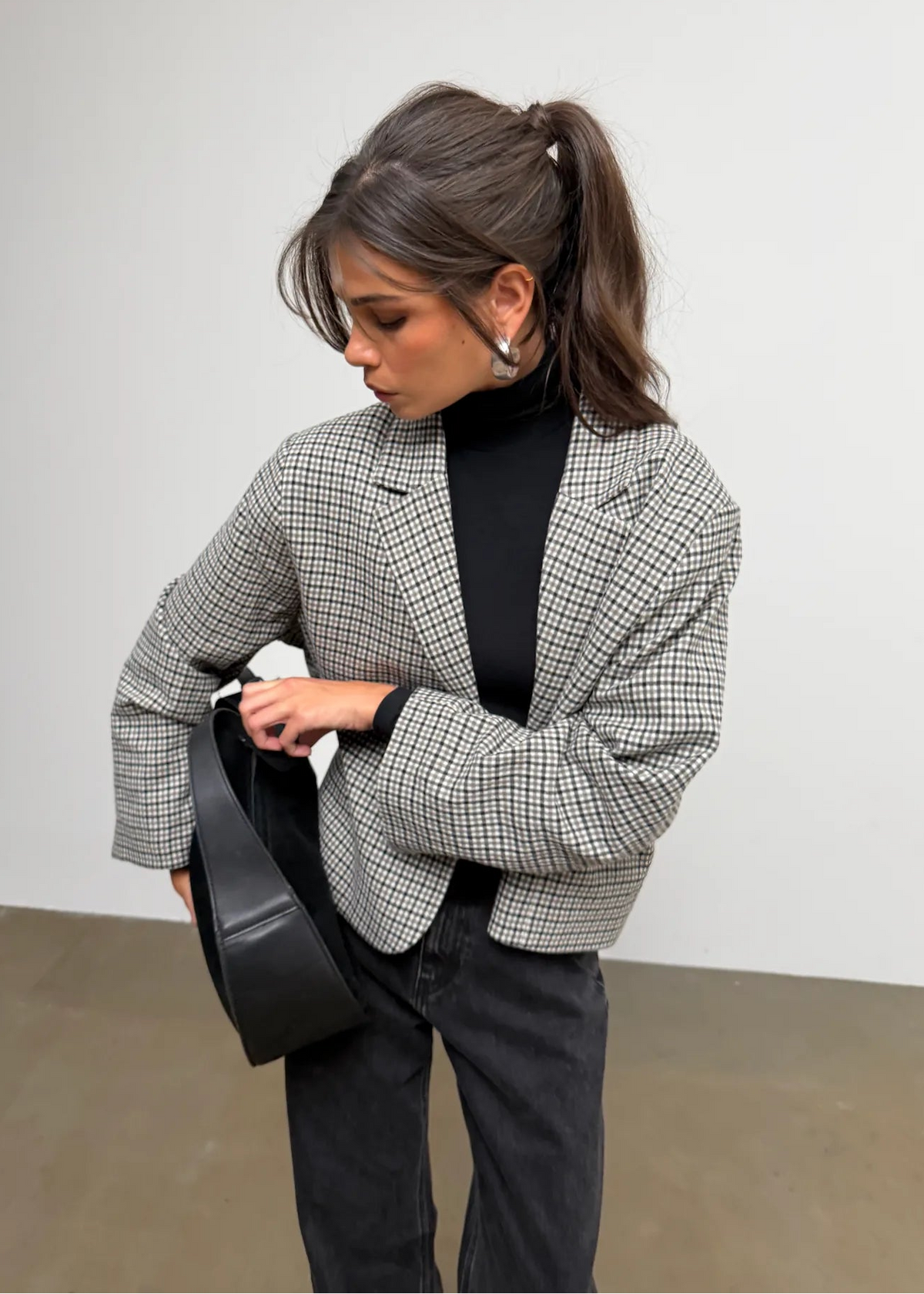 Yoko Cropped Check Wool Blazer