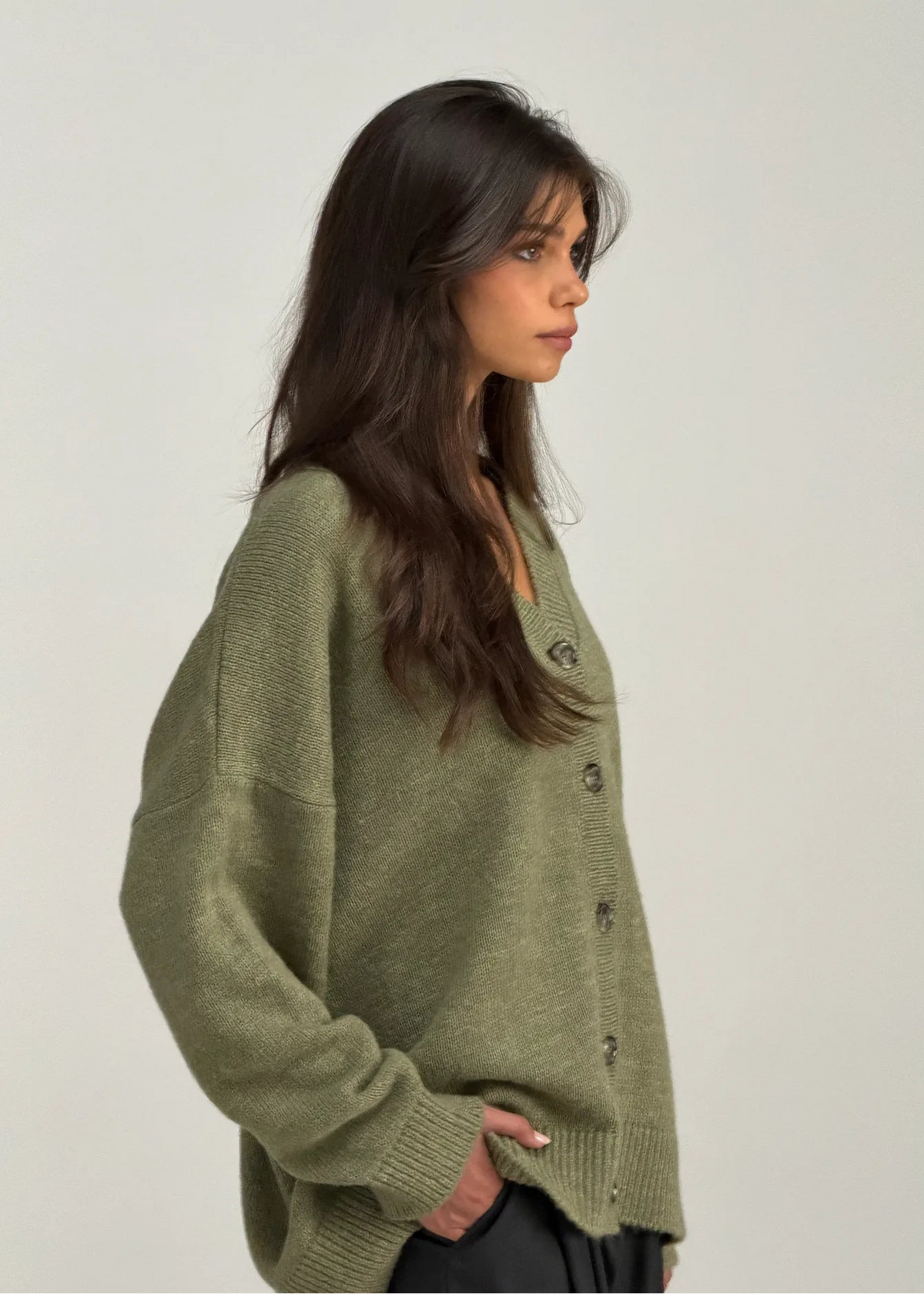Milo Oversized V-Neck Cardigan – Sage Green