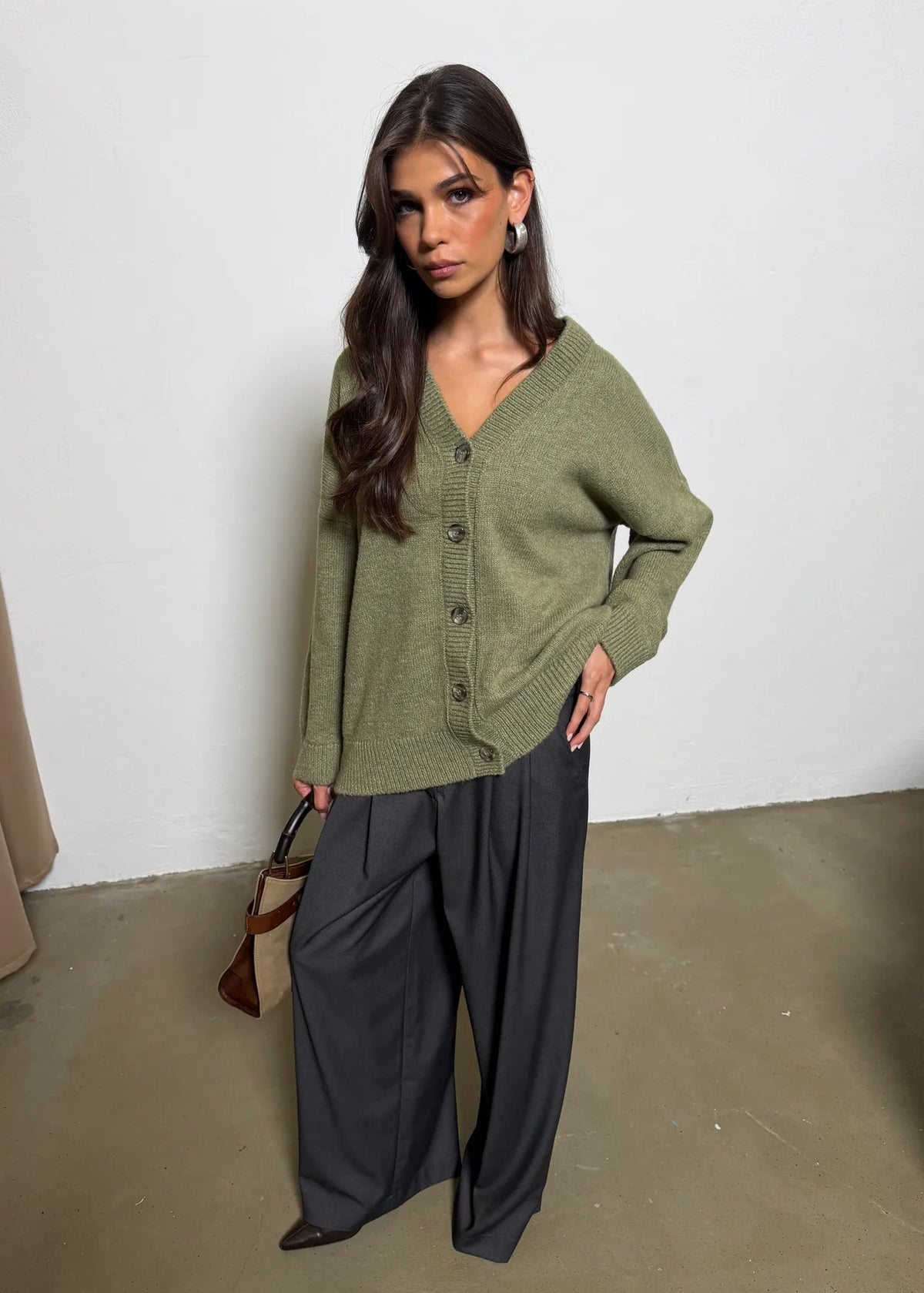 Milo Oversized V-Neck Cardigan – Sage Green
