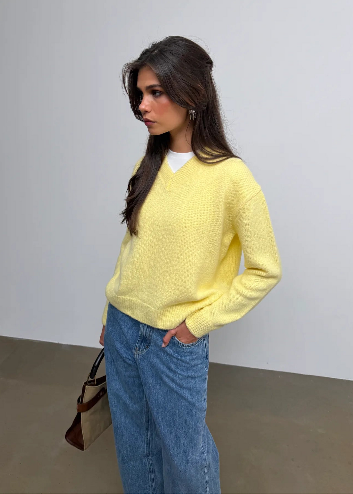 Zoe Oversized V-Neck Sweater – Yellow