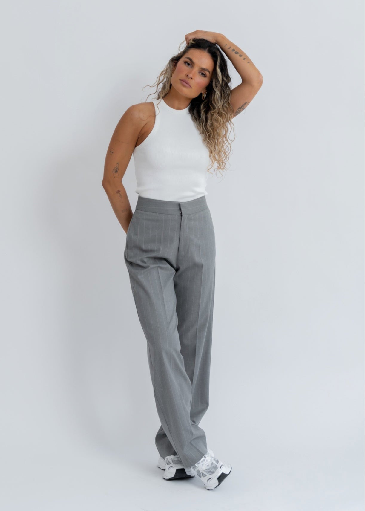 Goliath Light Grey Pinstripe Suit Pants