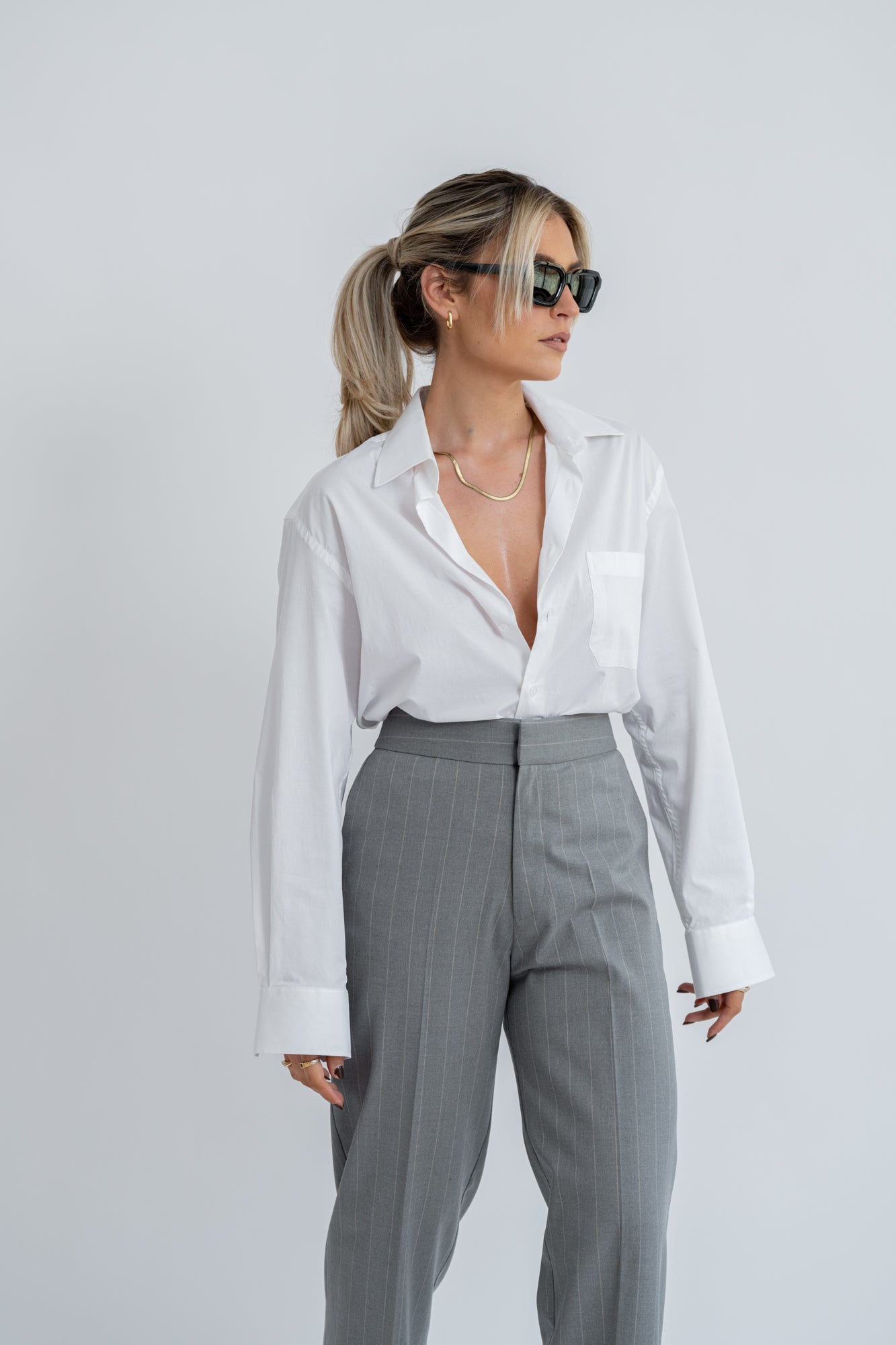 Frankie Pinstripe Trousers - Grey