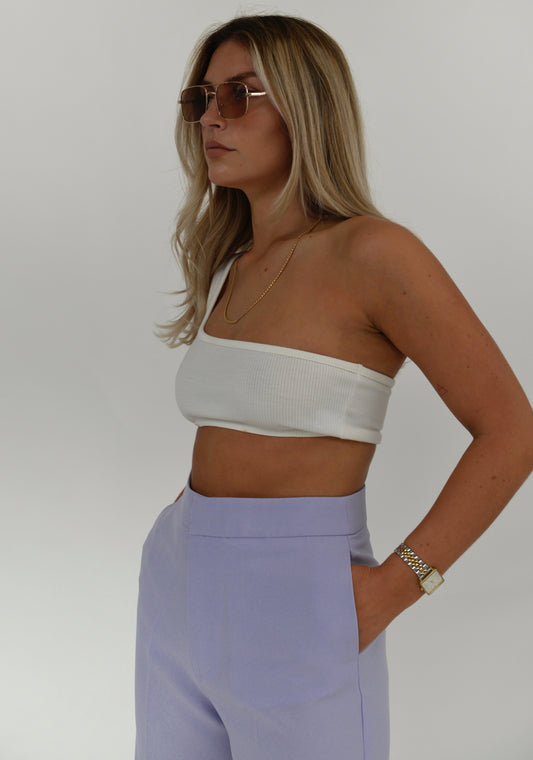 One shoulder ribbed Top - White