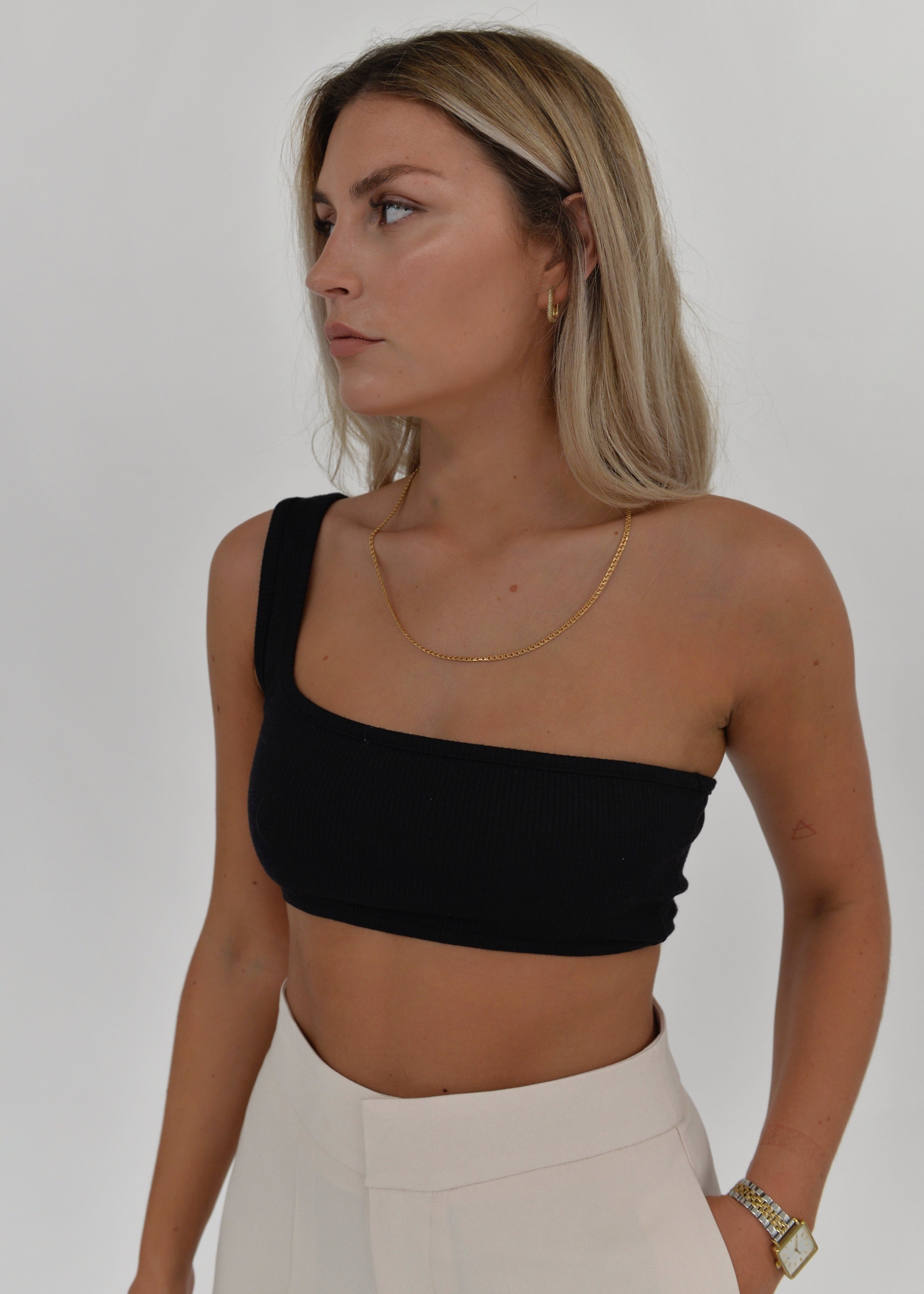 One shoulder ribbed Top - Black