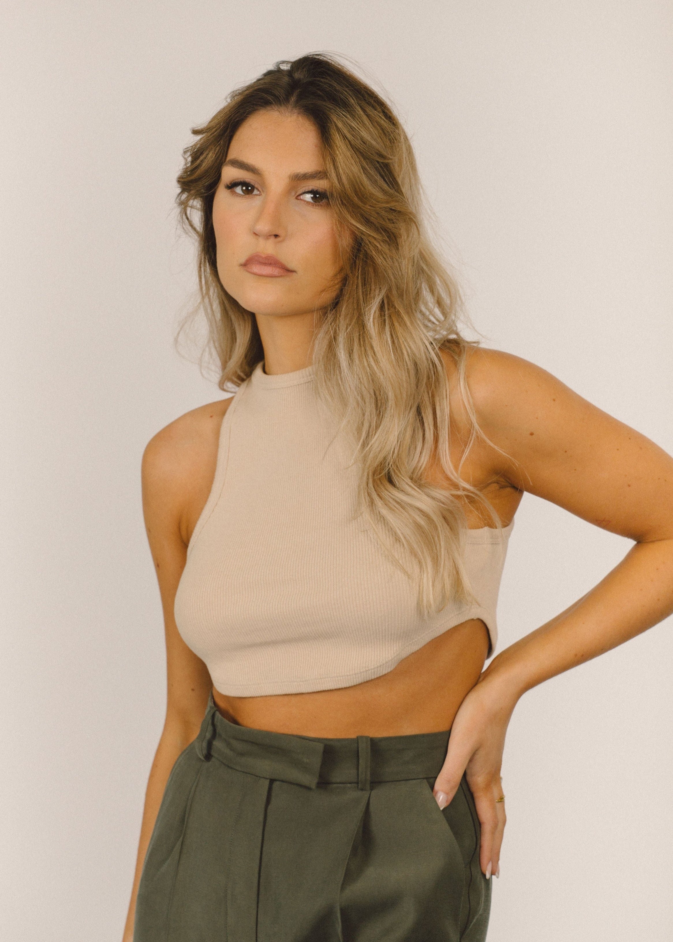 Ribbed Tank Top - Beige