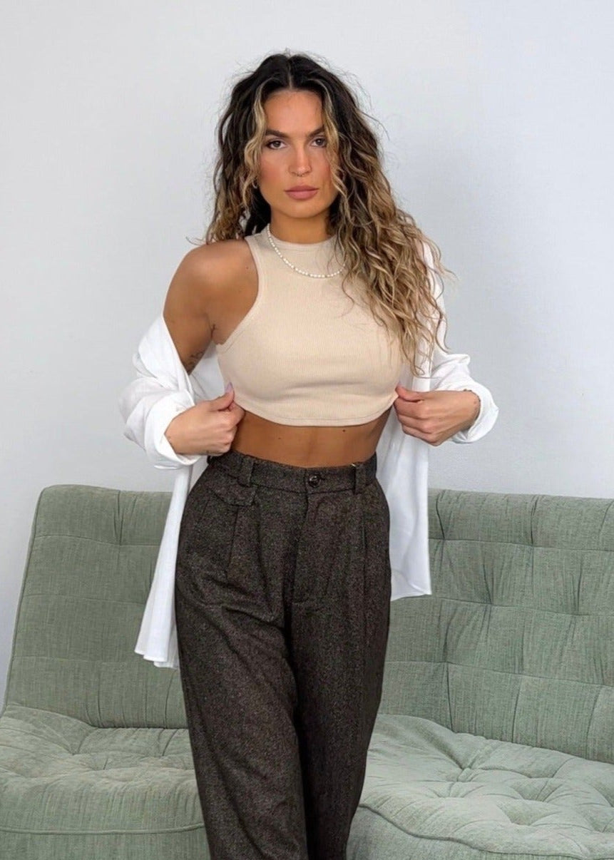 Ribbed Tank Top - Beige