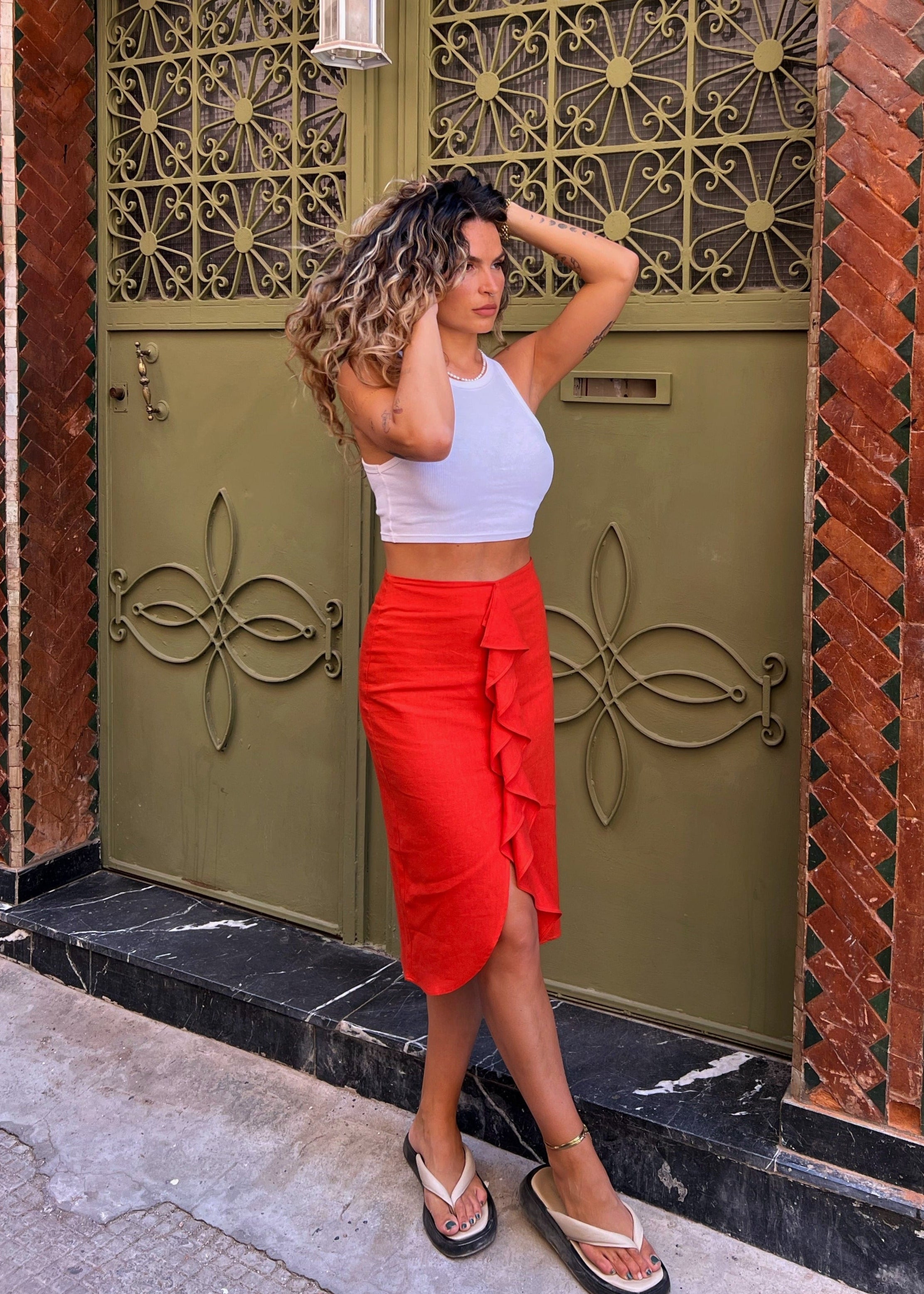 Najah Linen Skirt - Orange