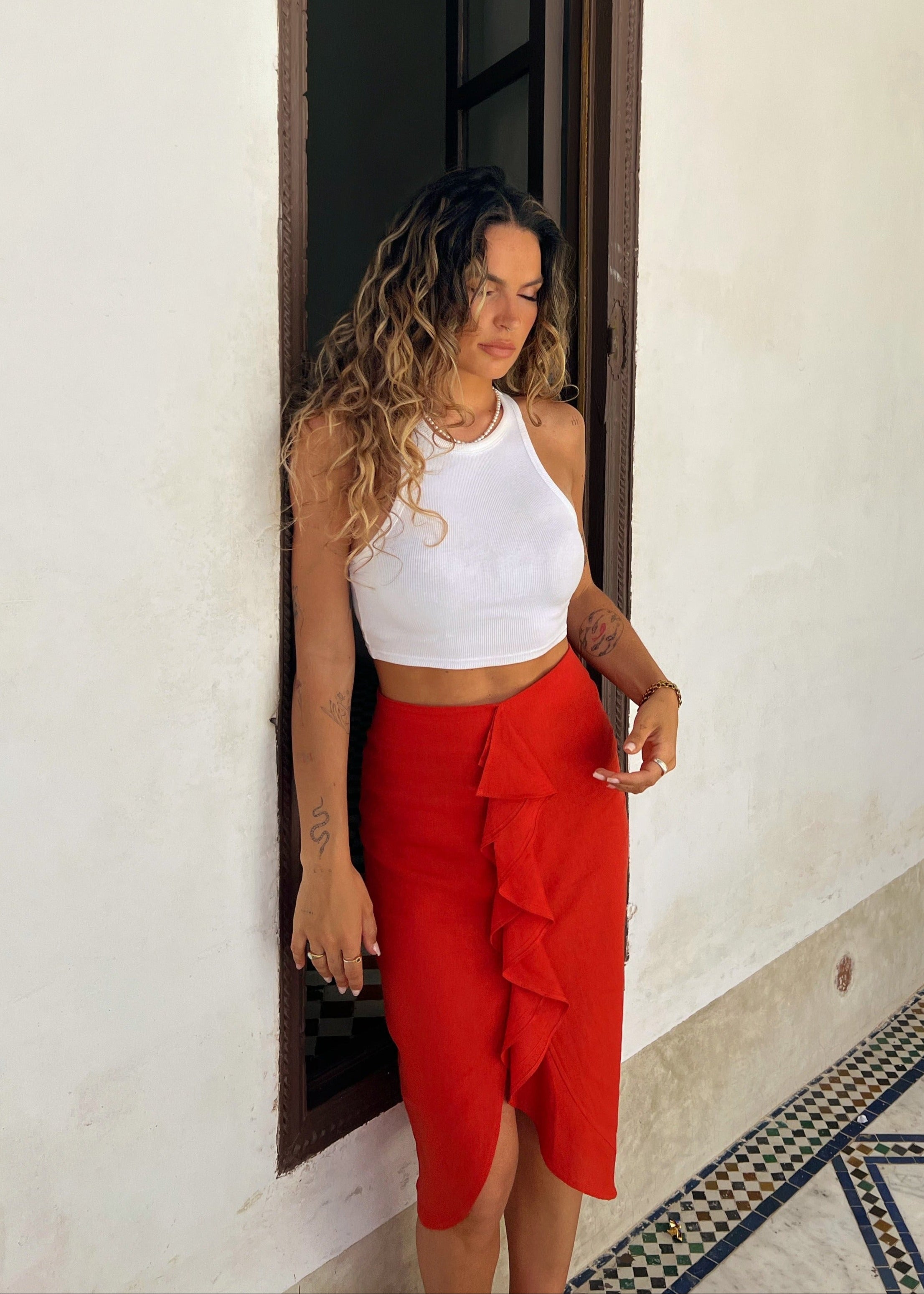 Najah Linen Skirt - Orange