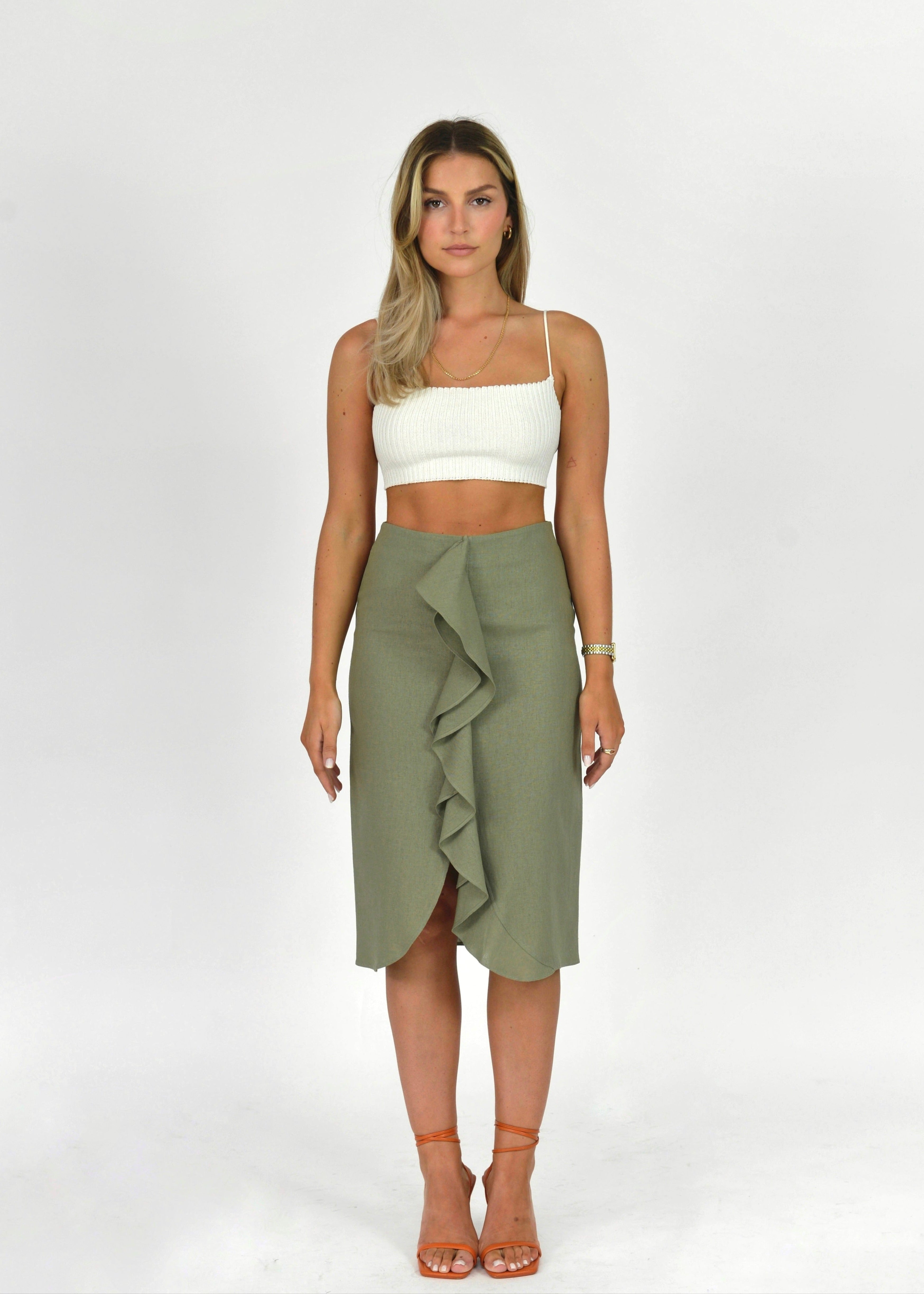 Najah Linen Skirt - Green